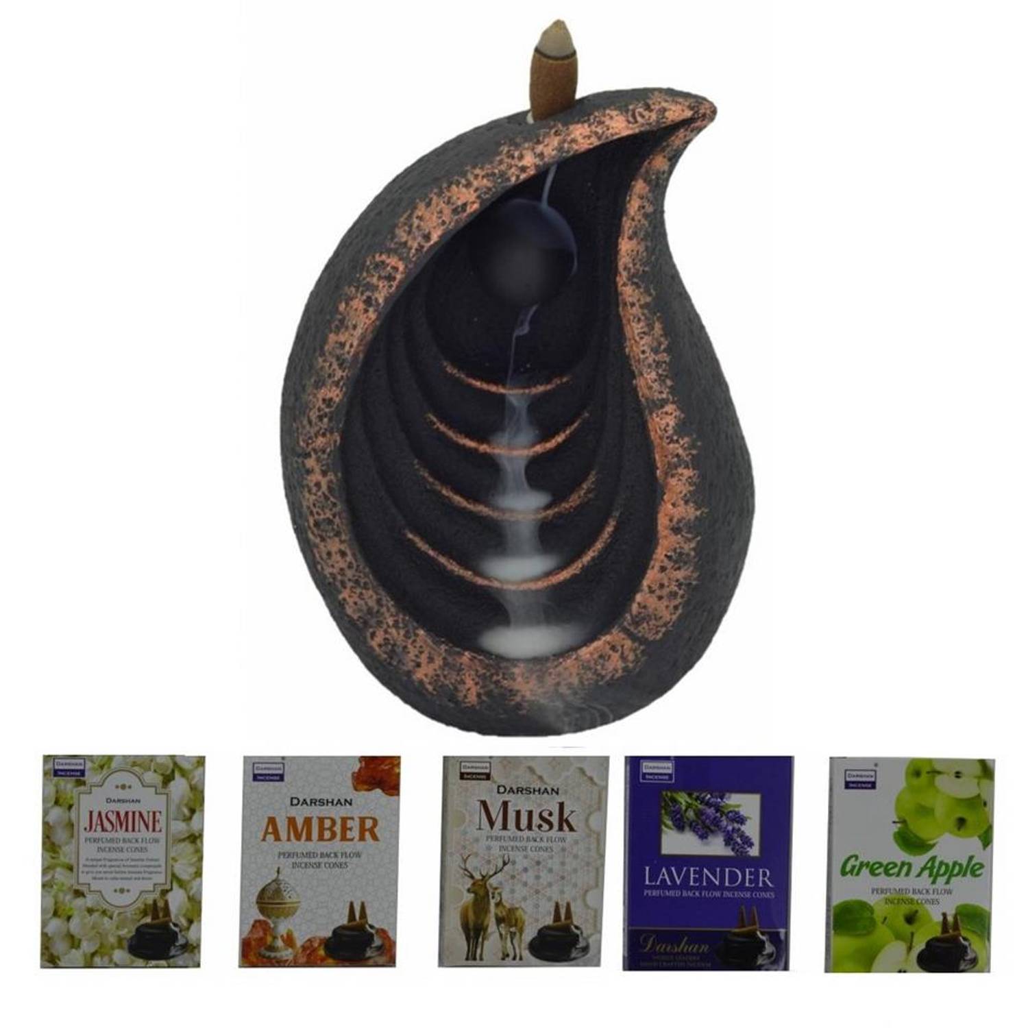 Sea Shell Form Counterflow Incense Holder + 5 Aromatic Incense