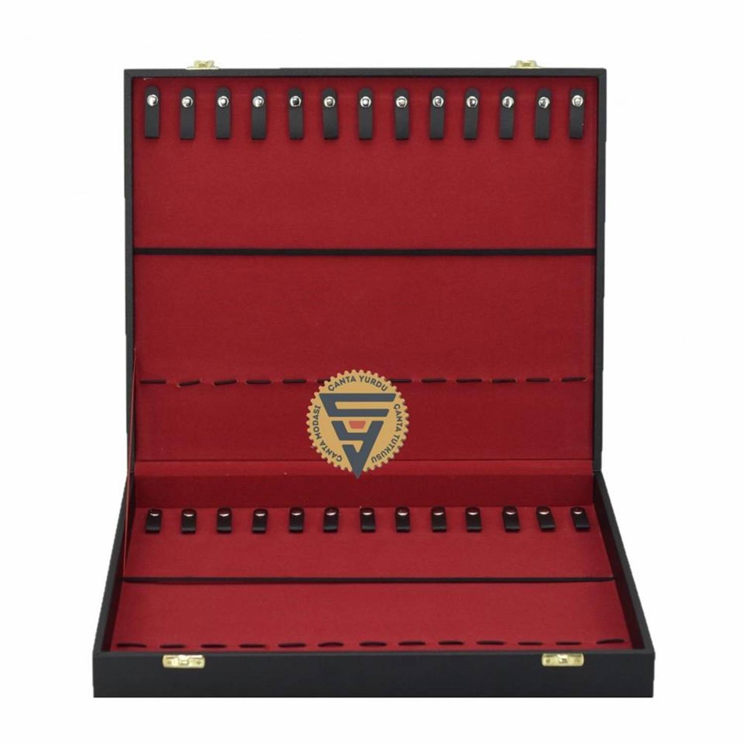 Чорна сумка для зберігання та транспортування бісеру, виготовлена вручну, з якісного штучного шкіри, розміри 41x36x6 см, на 26 предметів