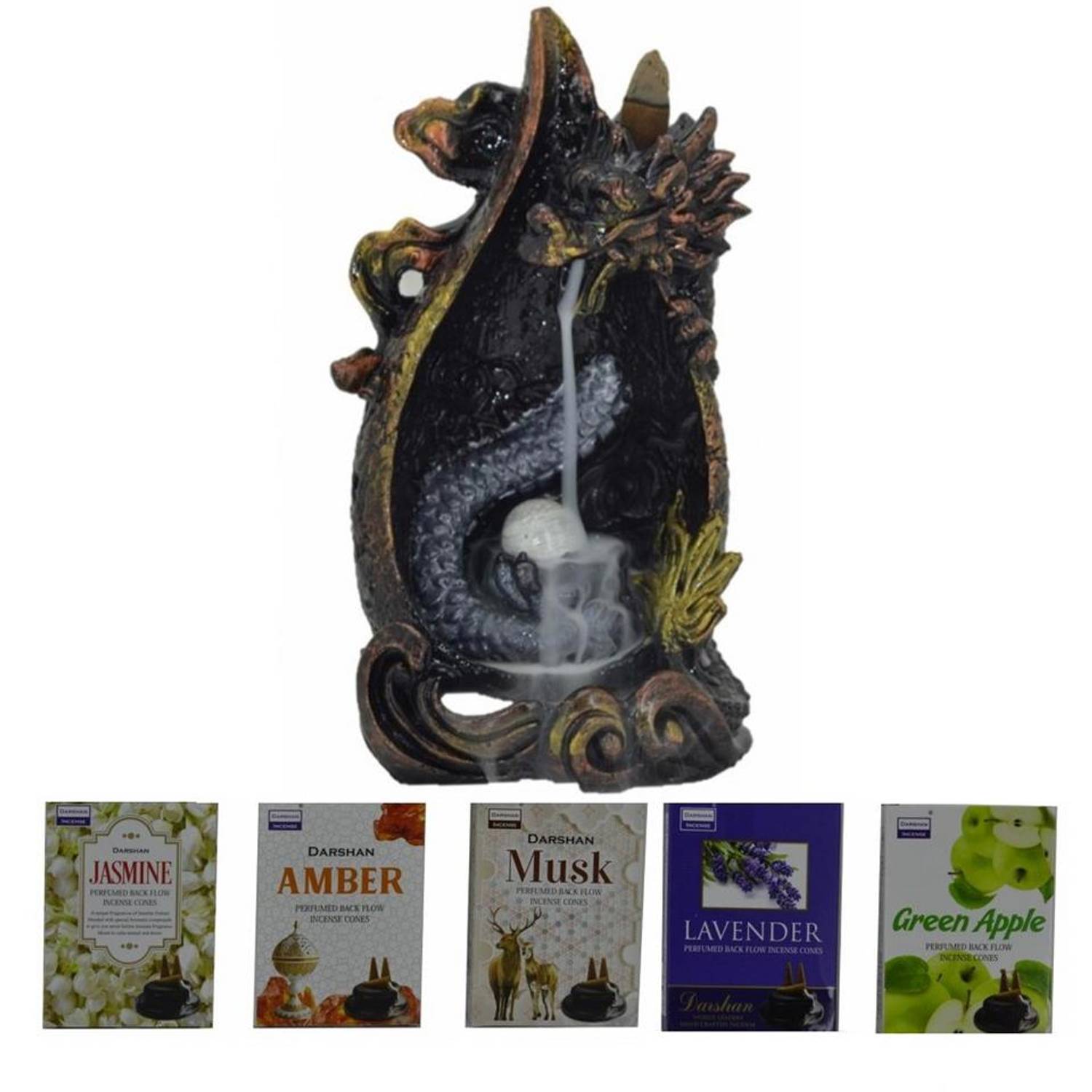 Dragon Form Counterflow Incense Holder + 5 Aromatic Incense