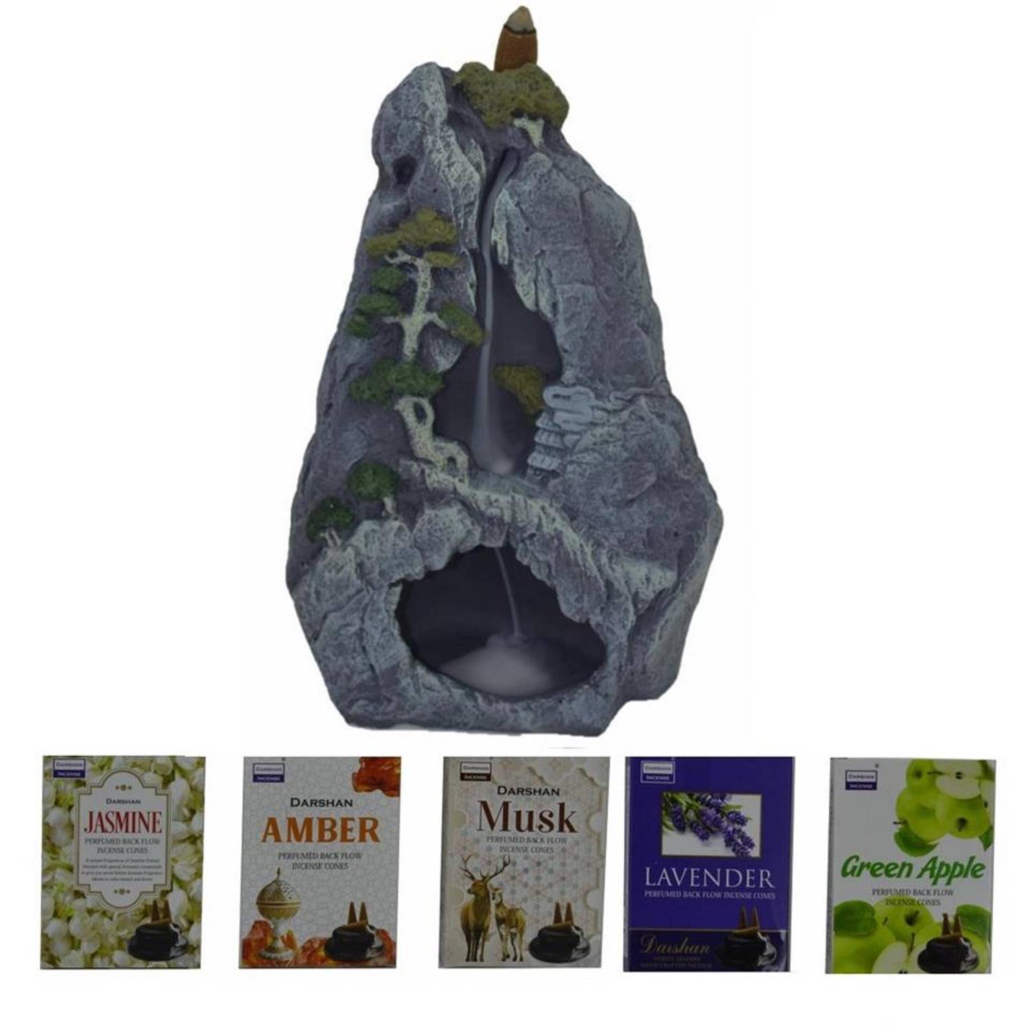 Waterfall Shaped Counterflow Incense Holder + 5 Aromatic Incense Gray