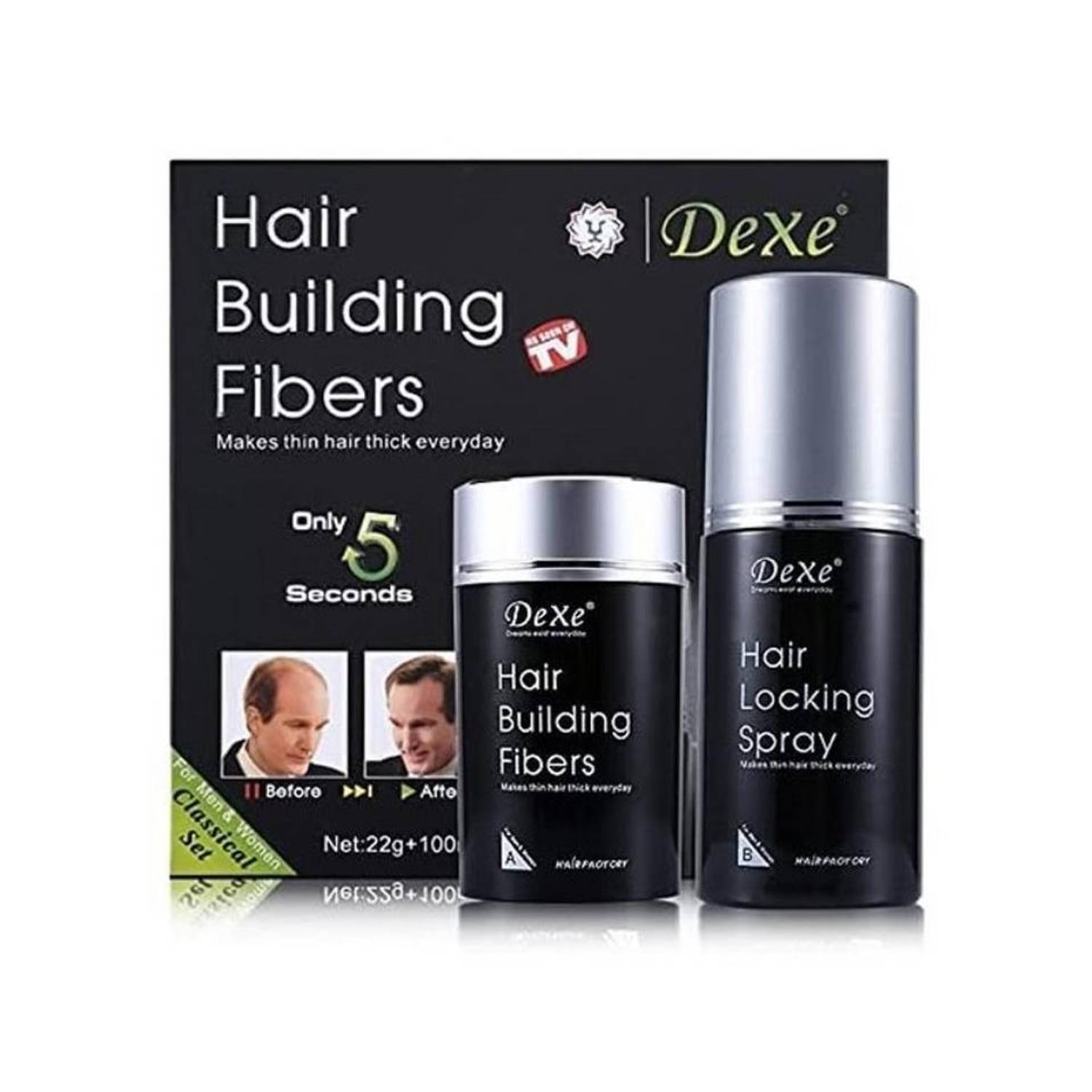 Dexe Hair Plumper Fiber Keratin Powder and Spray Black