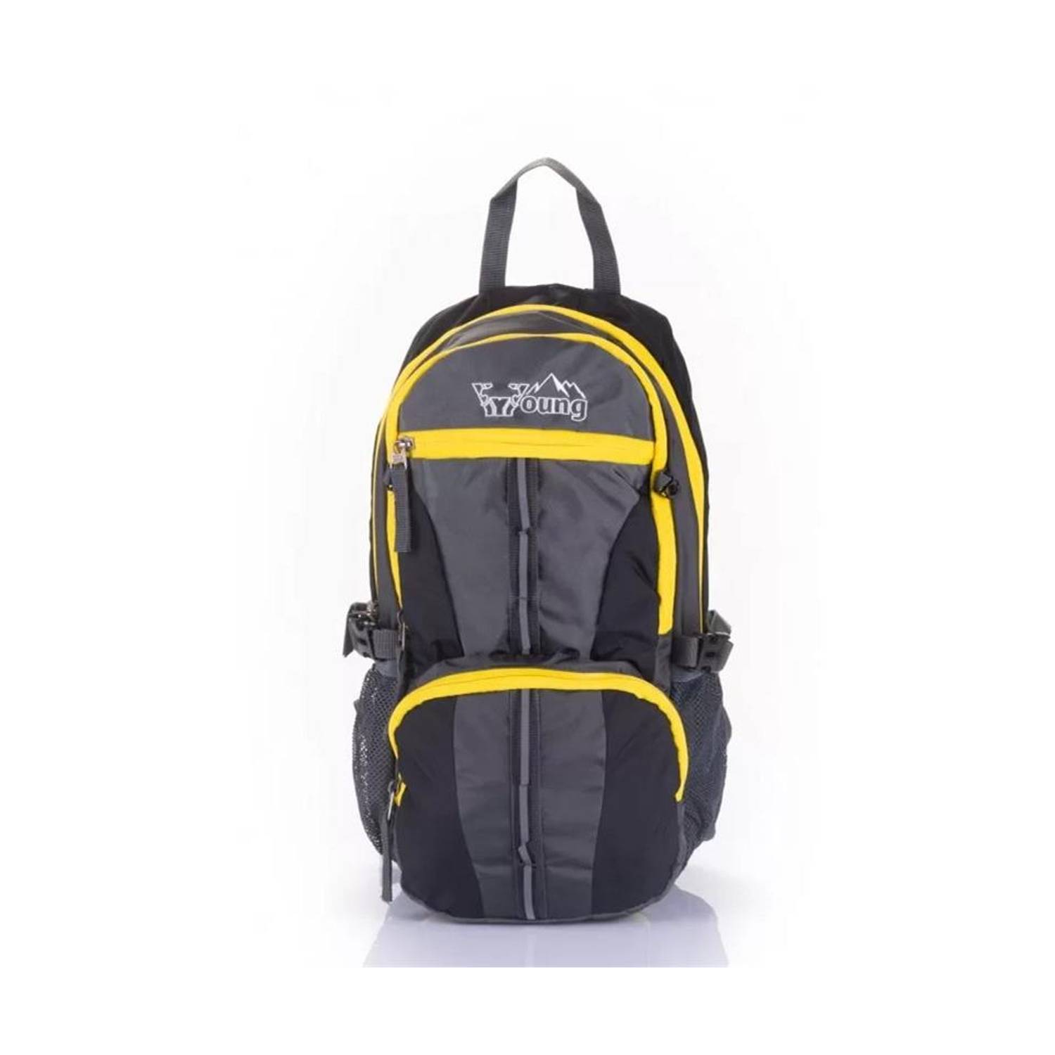 Чорний рюкзак для хлопців Young 40156 з дощовмісної тканини, з кишенями для води і планшета, 40 x 20 x 15 см