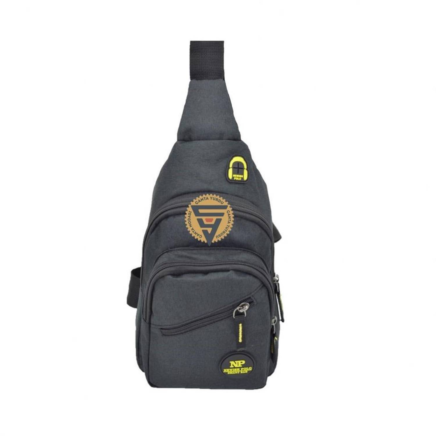 Сумка-пояс Newish Polo чорна, тканинна, місце для рюкзака та грудей, якісний матеріал, висота 30 см, ширина 18 см, глибина 8 см