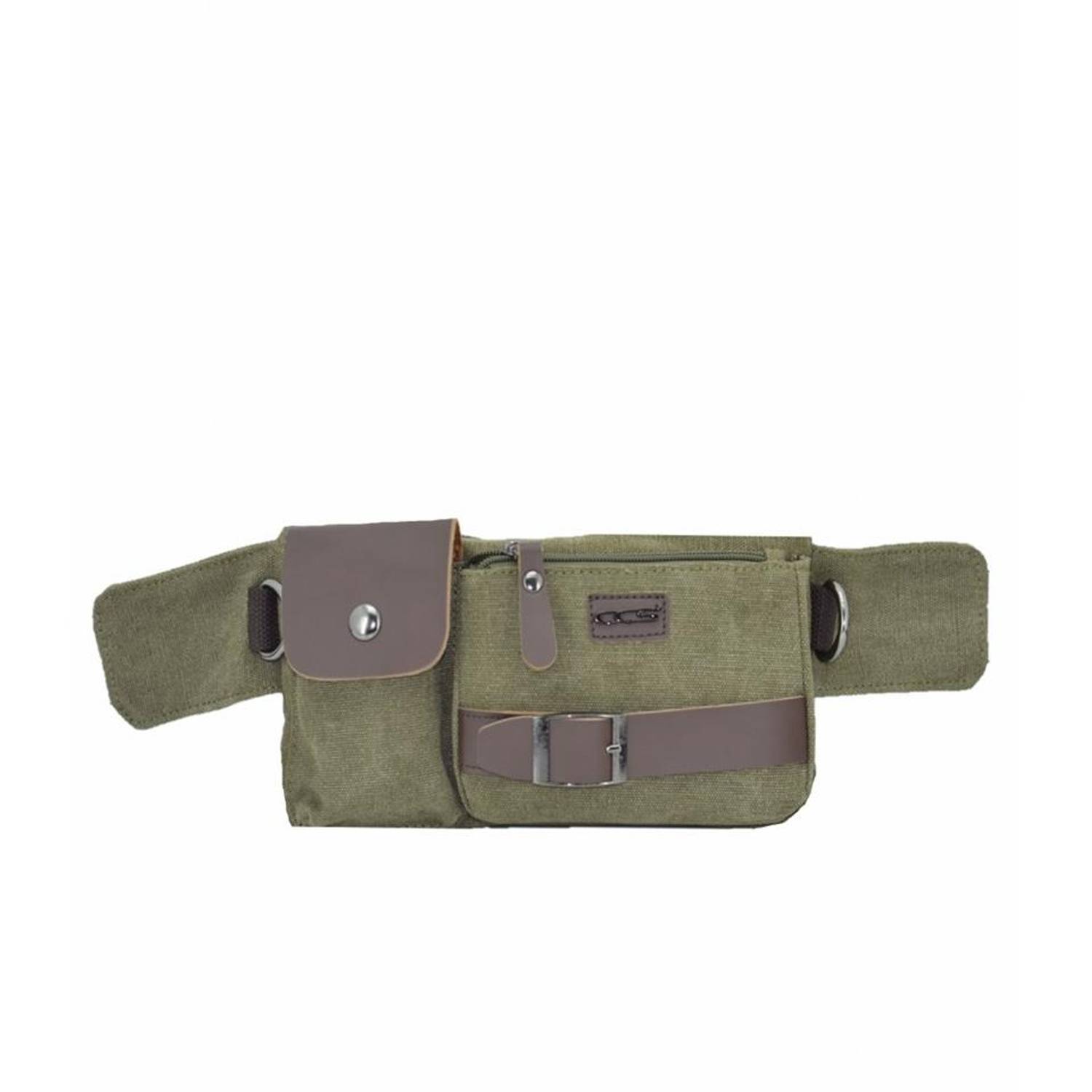 Ccs Leather Detailed Canvas Waist Bag Green