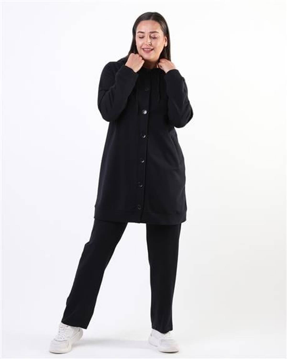 Спортивный костюм Reyhan с капюшоном, кнопками, больших размеров, синий, для тепла и комфорта в зимний сезон