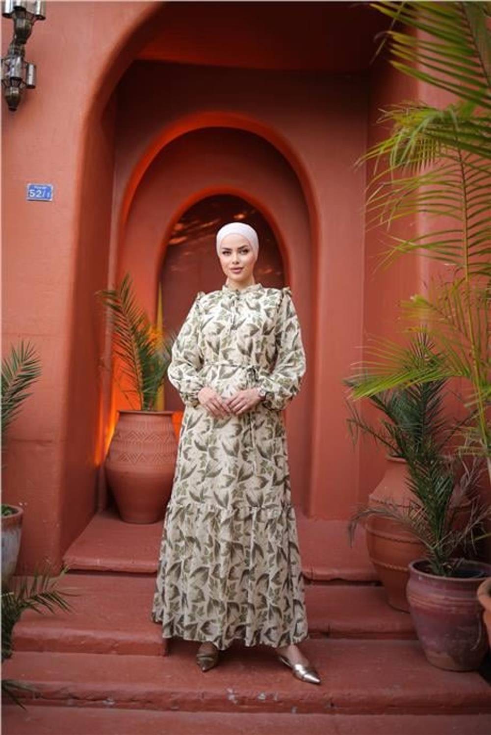 Платье из шифона с рисунком листьев, завязками на талии, длинное, зеленое, размеры: 38-46