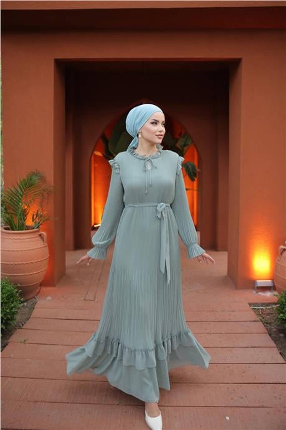 Сарафан з шифону з зав'язками на шиї та поясі, 50015, кольору абрикосового, для сезону 2024, доступні розміри 38-44