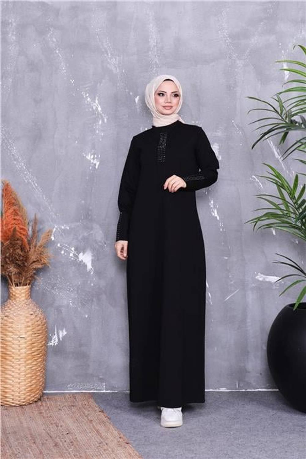 Длинное платье с узором на рукавах Bwest, черное, доступно в размерах 38-46