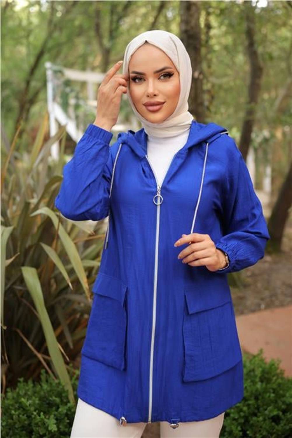 Kapşonlu Fermuarlı Cepli Kap - 71200.022 - Saks