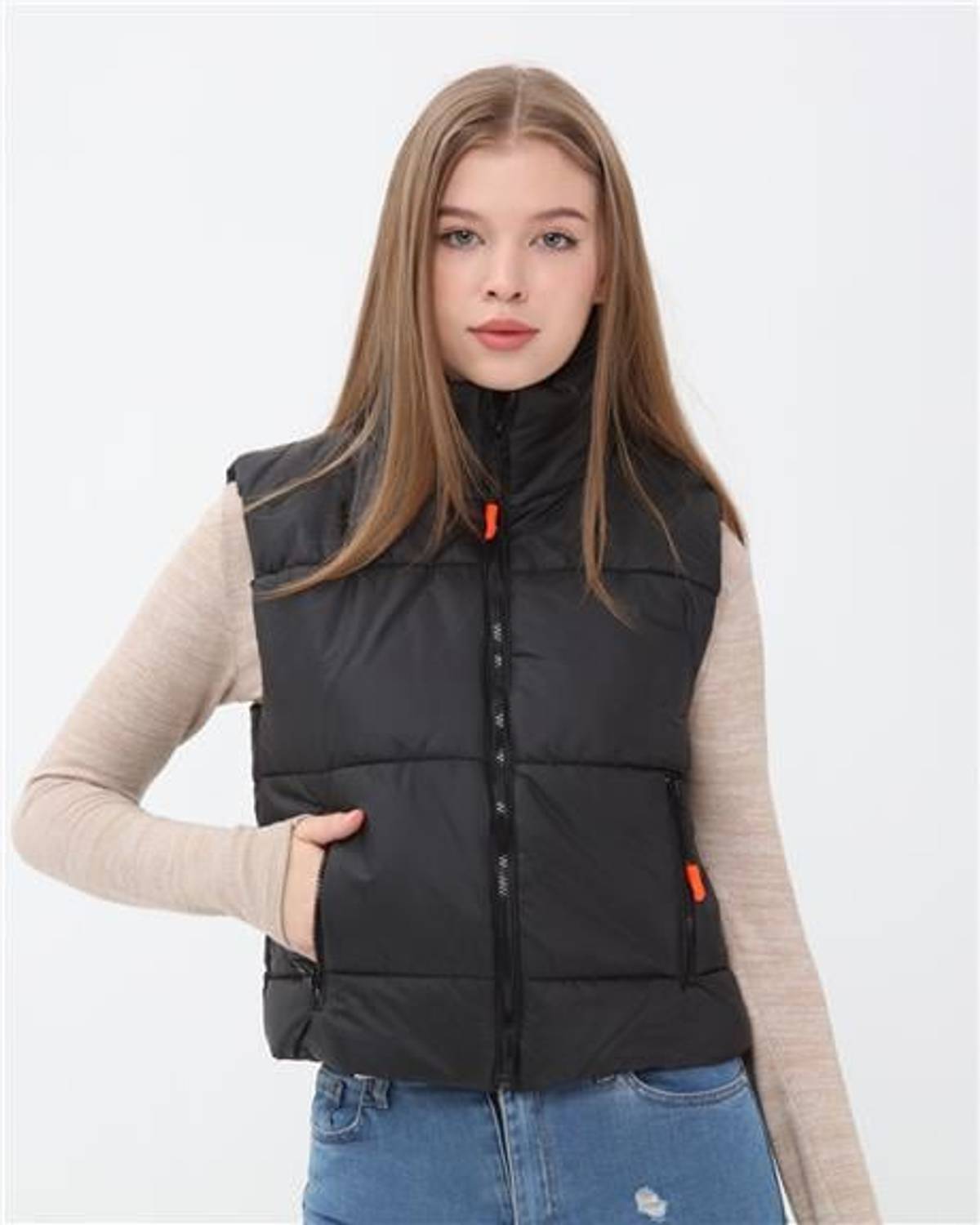 Kısa Kolsuz Yan Cepli Şişme Yelek - 11111.003 - Siyah