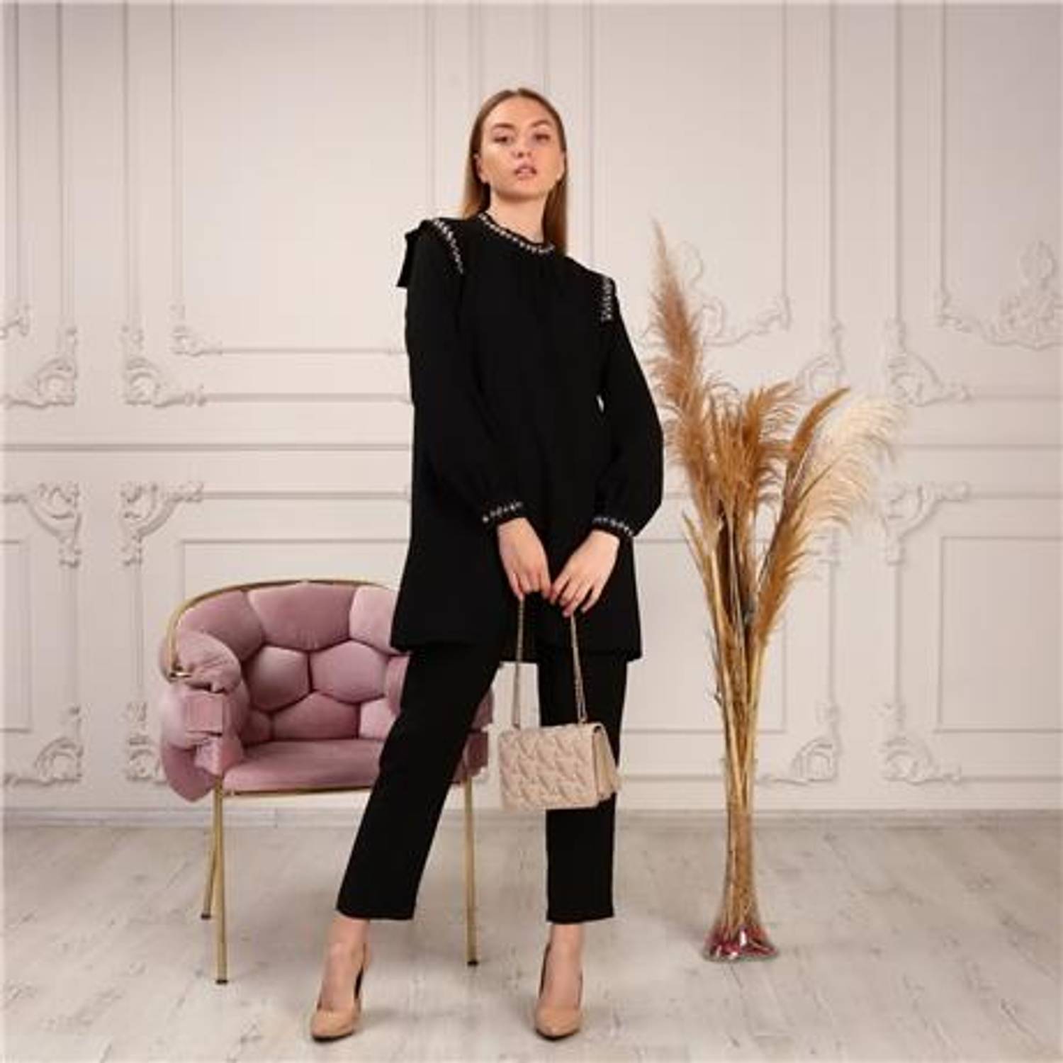 Yaka Detaylı Sade Basic İkili Takım - 02076.003 - Siyah