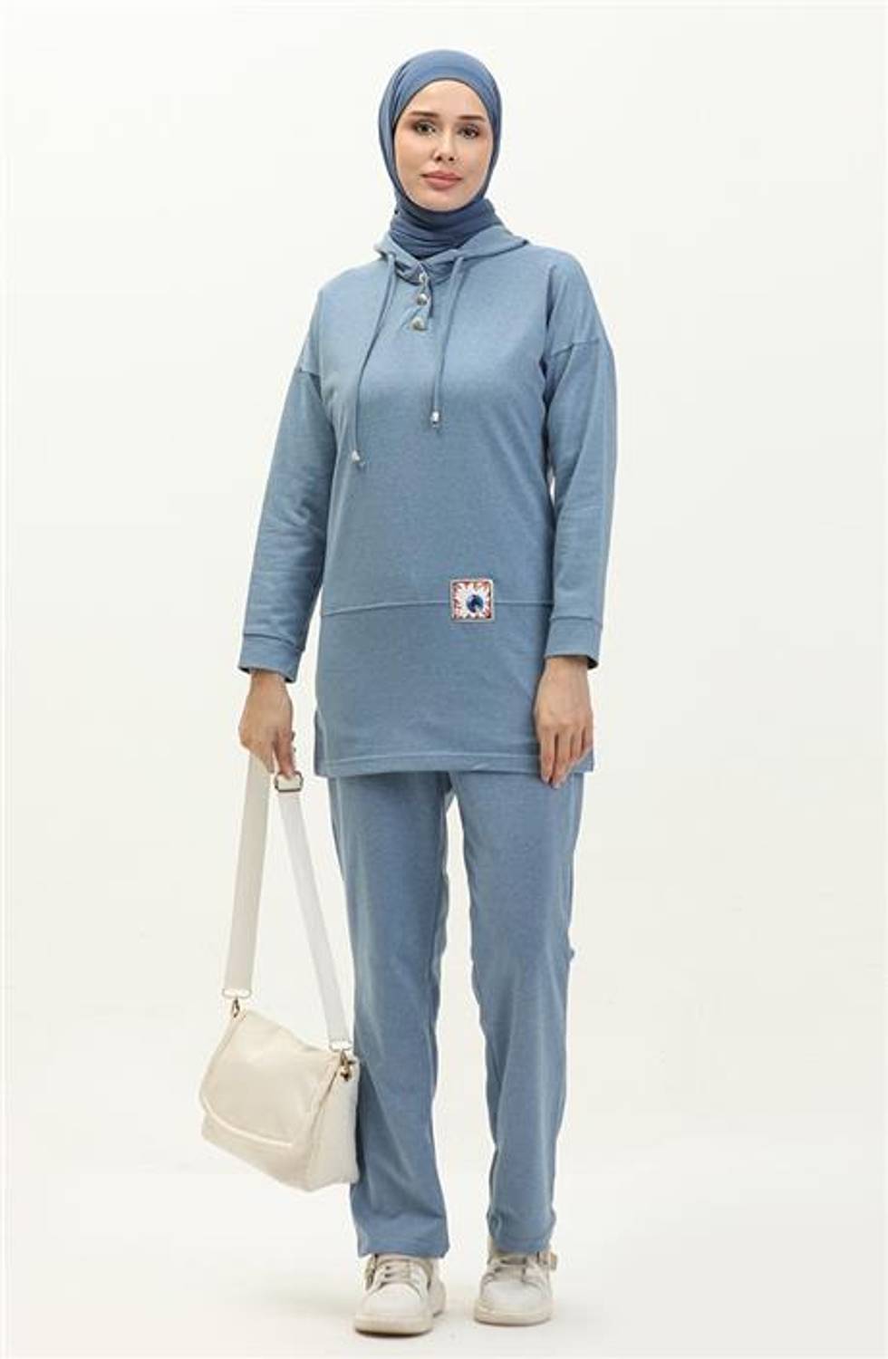 Спортивний комплект з капюшоном, простий, з кнопками, двоє - синій, розміри 38-46