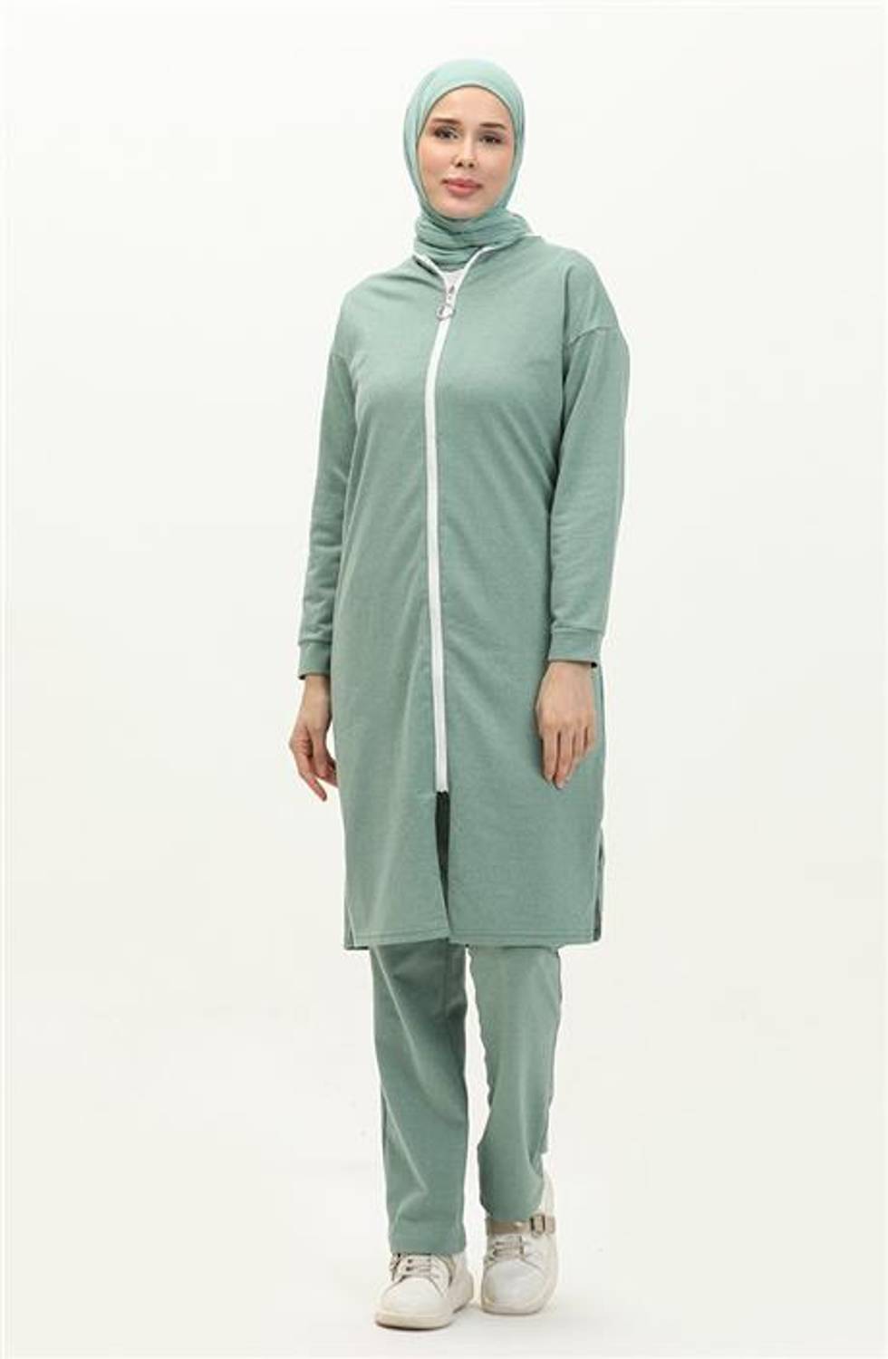 Футболка с застёжкой на молнии, длинная, без рисунка, спортивный комплект, цвет: салатовый, размеры: 38-46