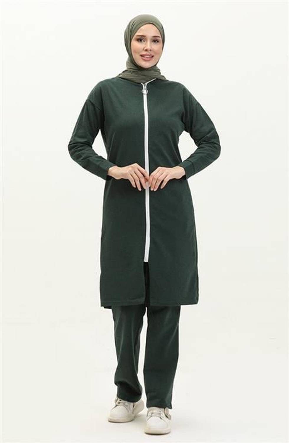 Bisiklet Yaka Fermuarlı Uzun Tunik Sade Basic Spor Takımı - 03044.021 - Nefti