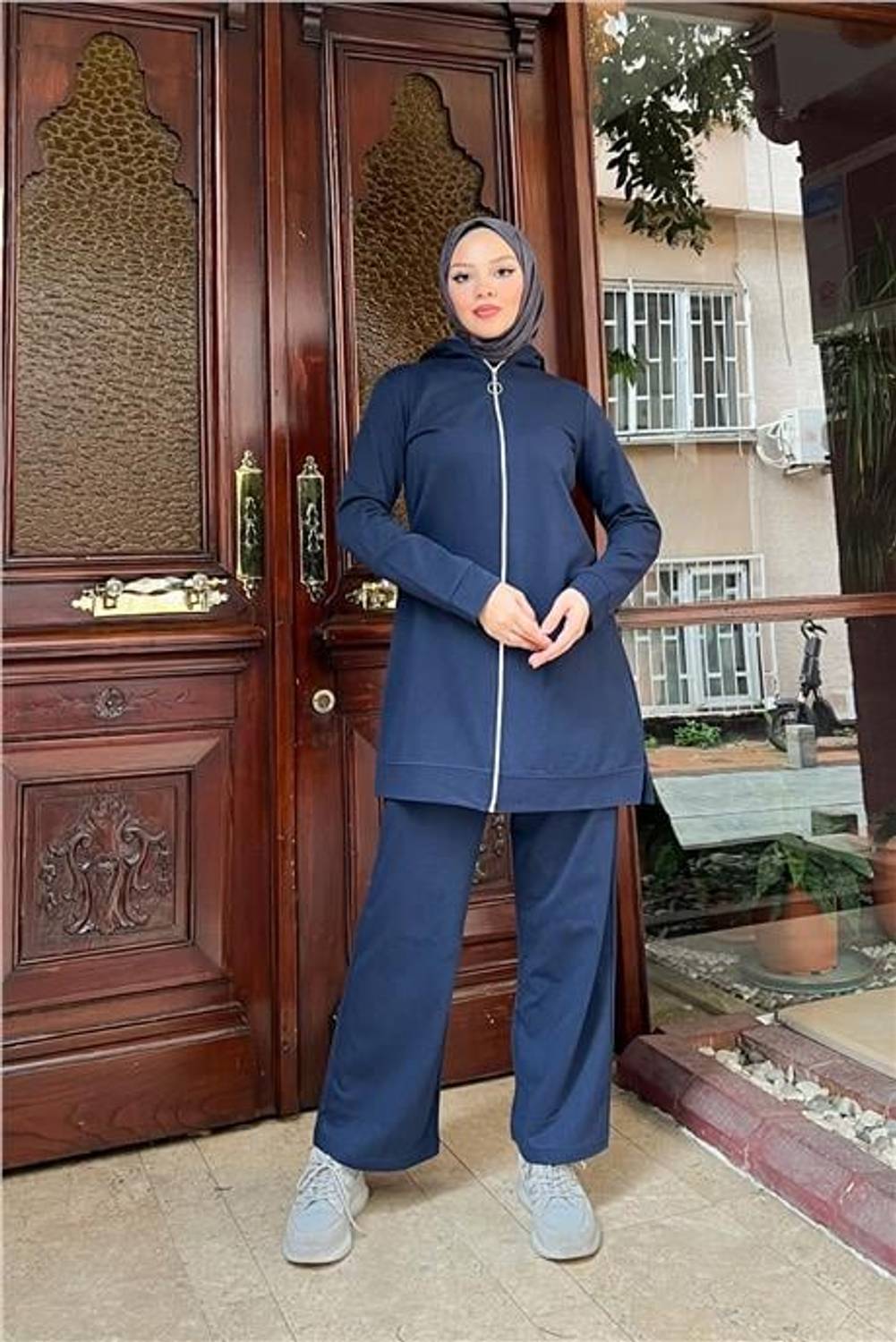 Fermuarlı Kapşonlu İkili Sade Basic Eşofman Spor Takımı - 03052.015 - Lacivert