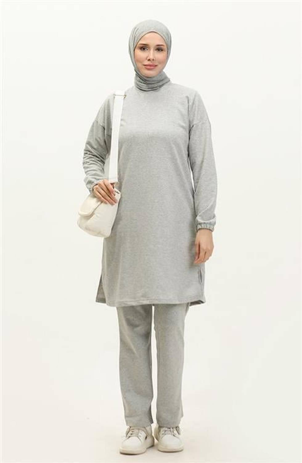 Спортивний комплект з коротким рукавом з розрізами, основний, сірий, розміри 38-46