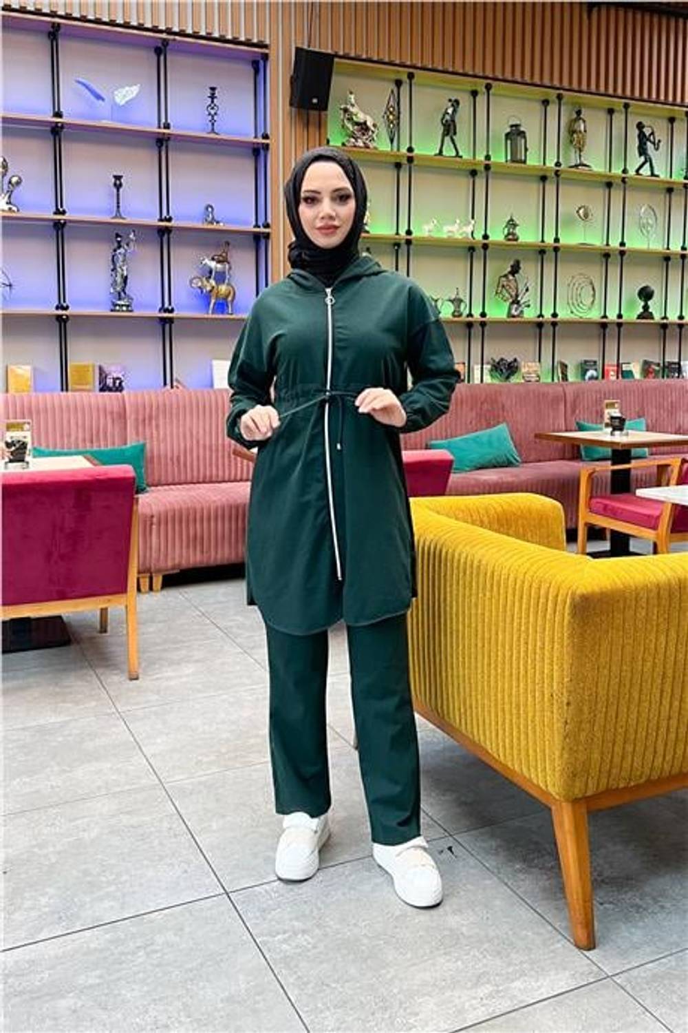 Kapşonlu Fermuarlı Belden Bağlamalı Sade Basic İkili Spor Takımı - 03070.021 - Nefti