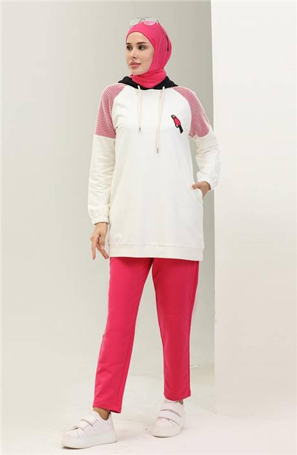 Azur Kolları File Detaylı İkili Eşofman Spor Takımı - 70080.025 - Fuşya