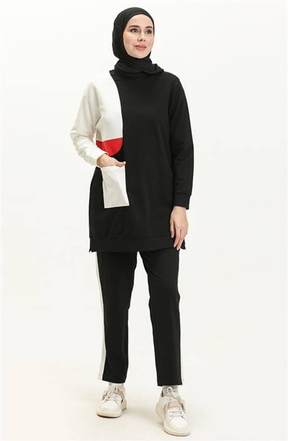 Новий чорний двокольоровий спортивний комплект з бічними кишенями і ribana, розміри 38-46