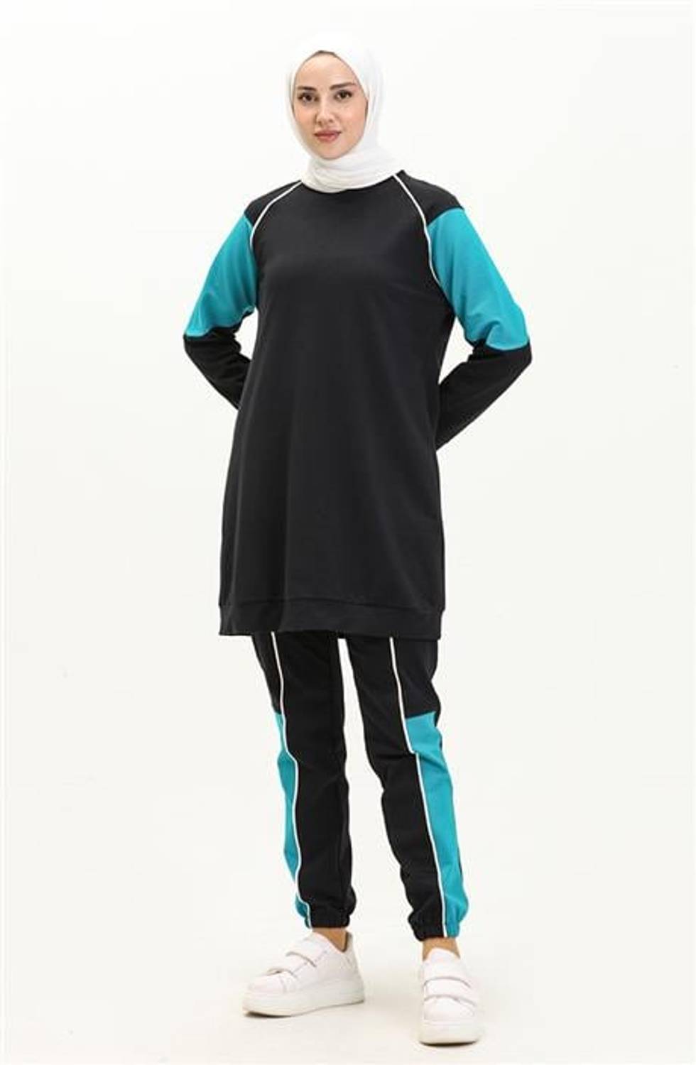 Şimal Paçası Lastikli Pantolonu Garnili İkili Eşofman Spor Takımı - 71083.015 - Lacivert