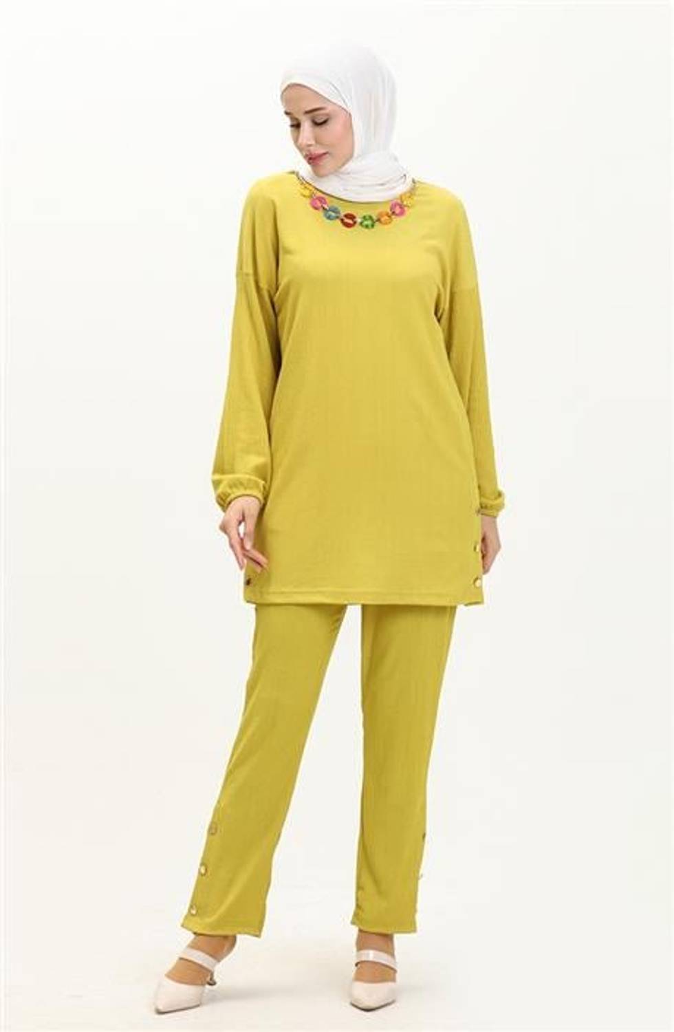 Candy Kolye Detaylı Tunik Pantolon İkili Takım - 71136.108 - Yağ Yeşili