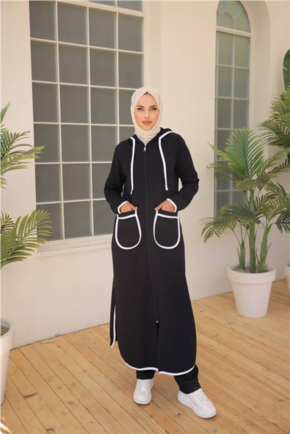Kapşonlu Fermuarlı Cepli Uzun İkili Tesettür Eşofman Takımı - 71189.015 - Lacivert
