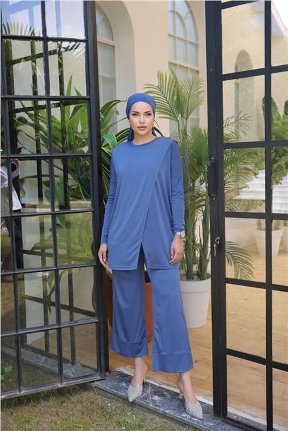 Asimetrik Kesim İkili Tesettür Eşofman Takımı - 71191.006 - İndigo