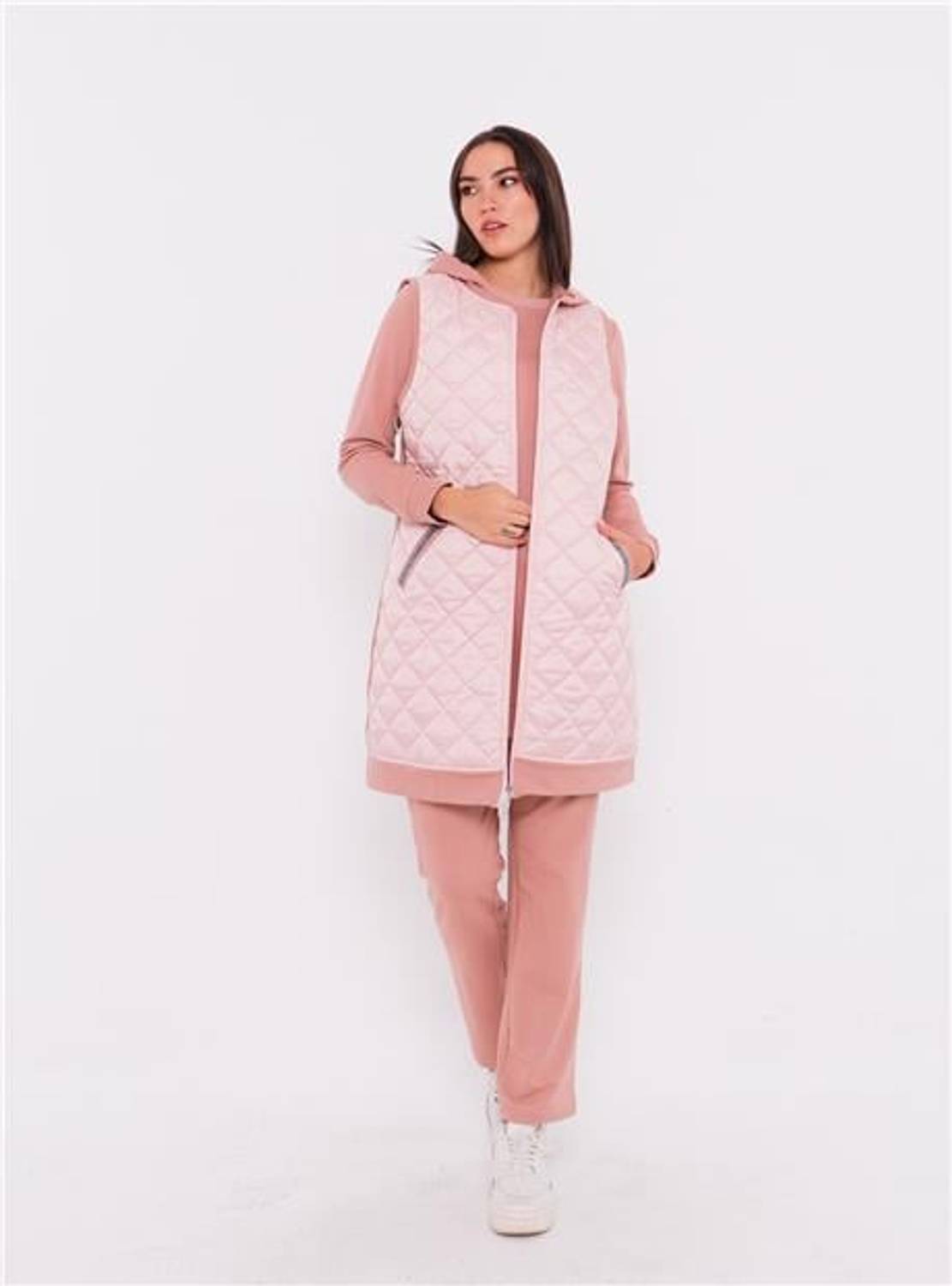 طقم رياضي ثلاثي بليزر بحد أدنى مزخرف ببطانة 70060 - وردي