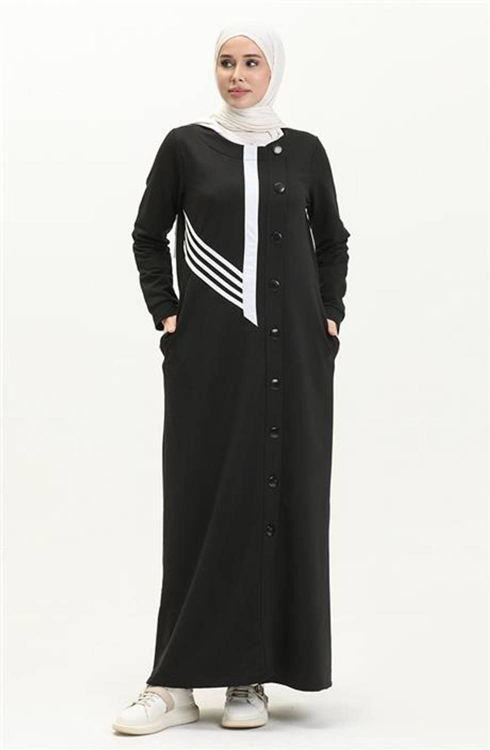 Yan Düğme Detaylı Ferace - 09248.003 - Siyah