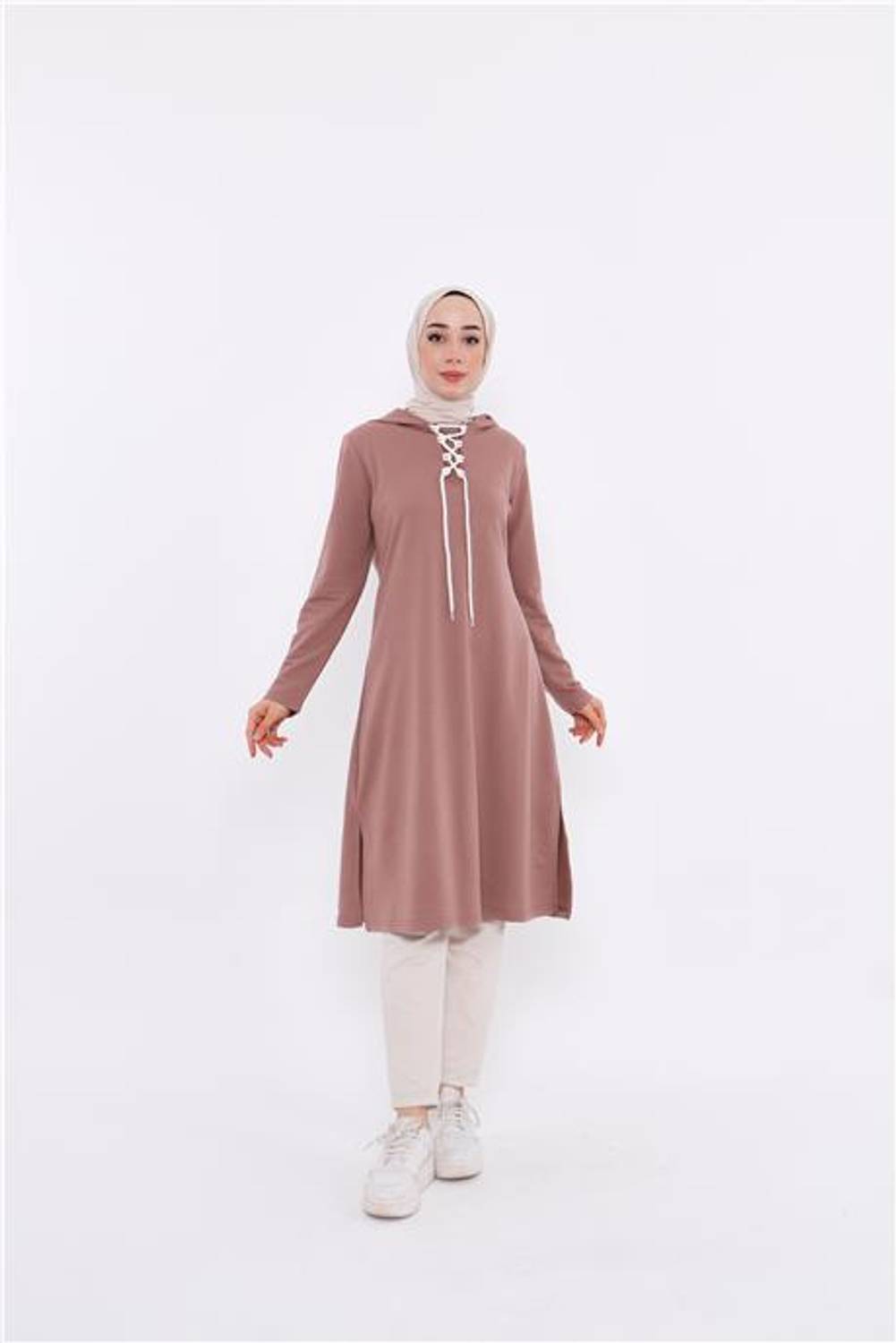 Свитшот Eflin с капюшоном на завязках, длинный, цвет Нэскафе, размеры 38-48