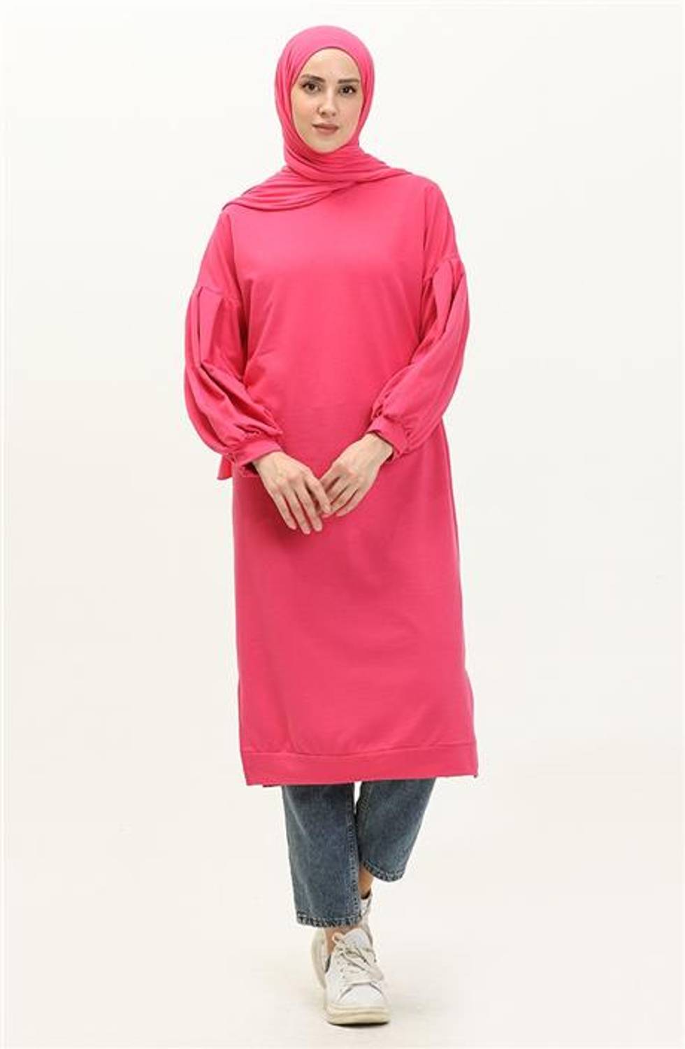 Hira Balon Kol Midi Boy Sade Basic Sweatshirt - 03031.025 - Fuşya