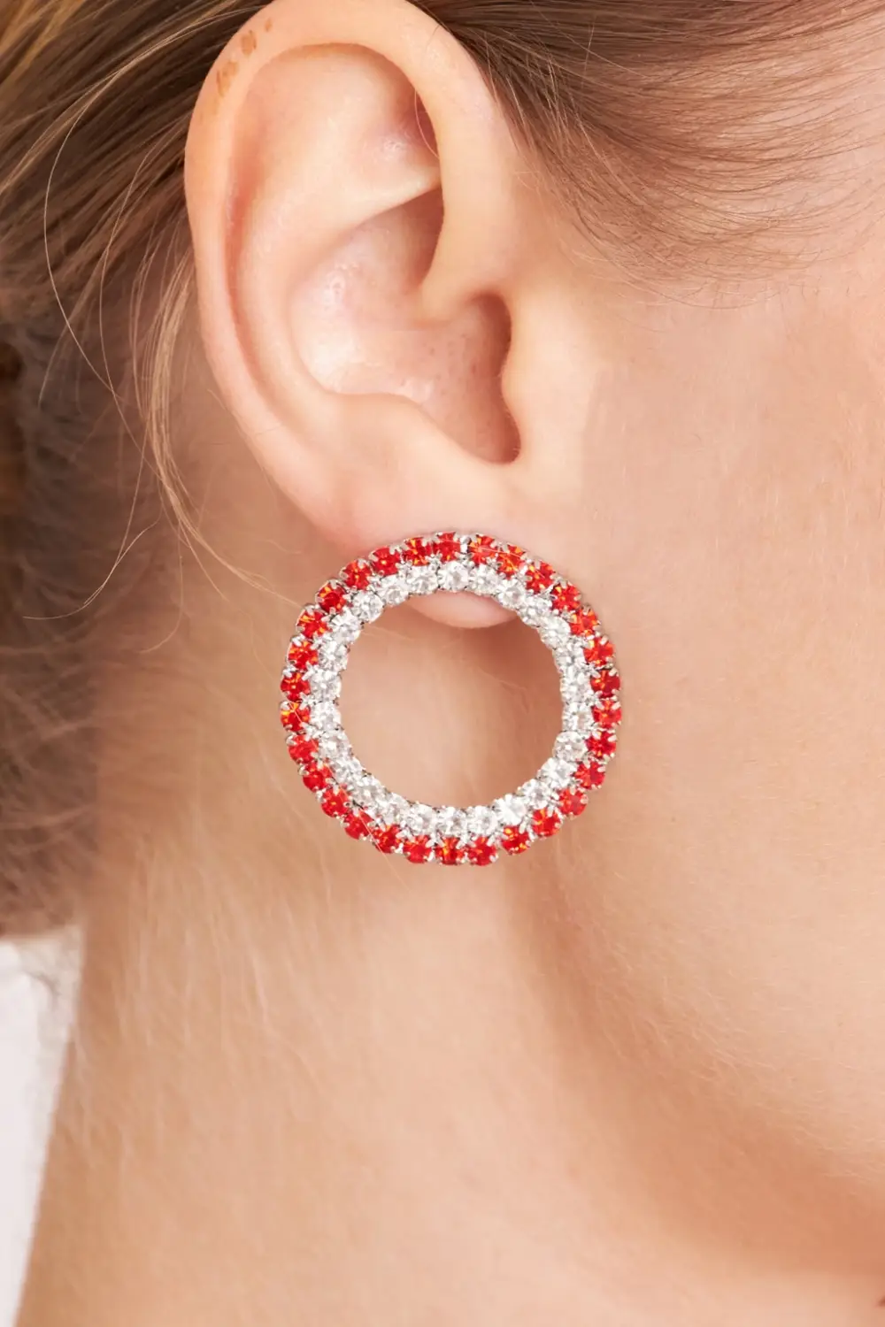 Women's Onix Ring Model Red White Crystal Zircon Stone Silver Plated Daily Dress Combination Earrings