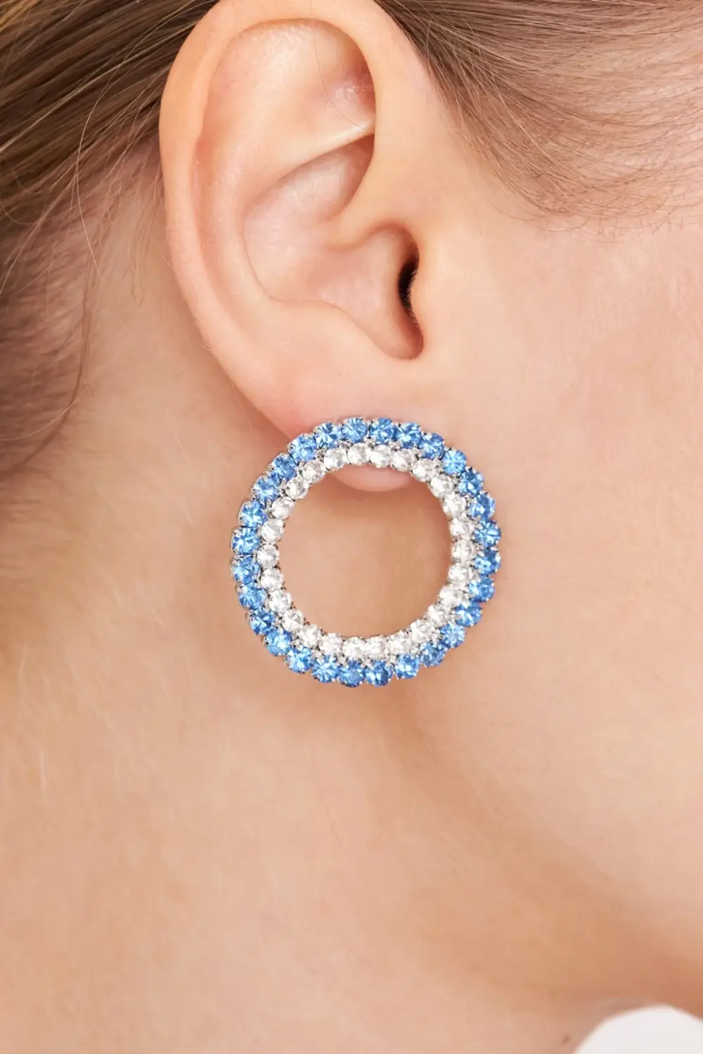 Women's Onix Ring Model Blue White Crystal Zircon Stone Silver Plated Daily Dress Combination Earrings