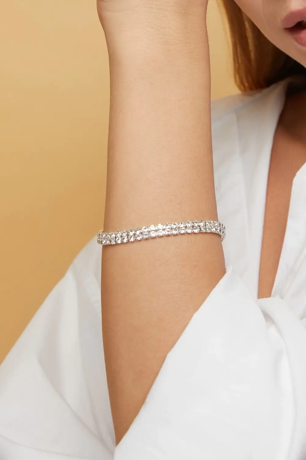 Жіночий браслет зі срібла з кристалами цирконію, 2 ряди, антиалергенний, для весіль, вечірок та щоденного використання