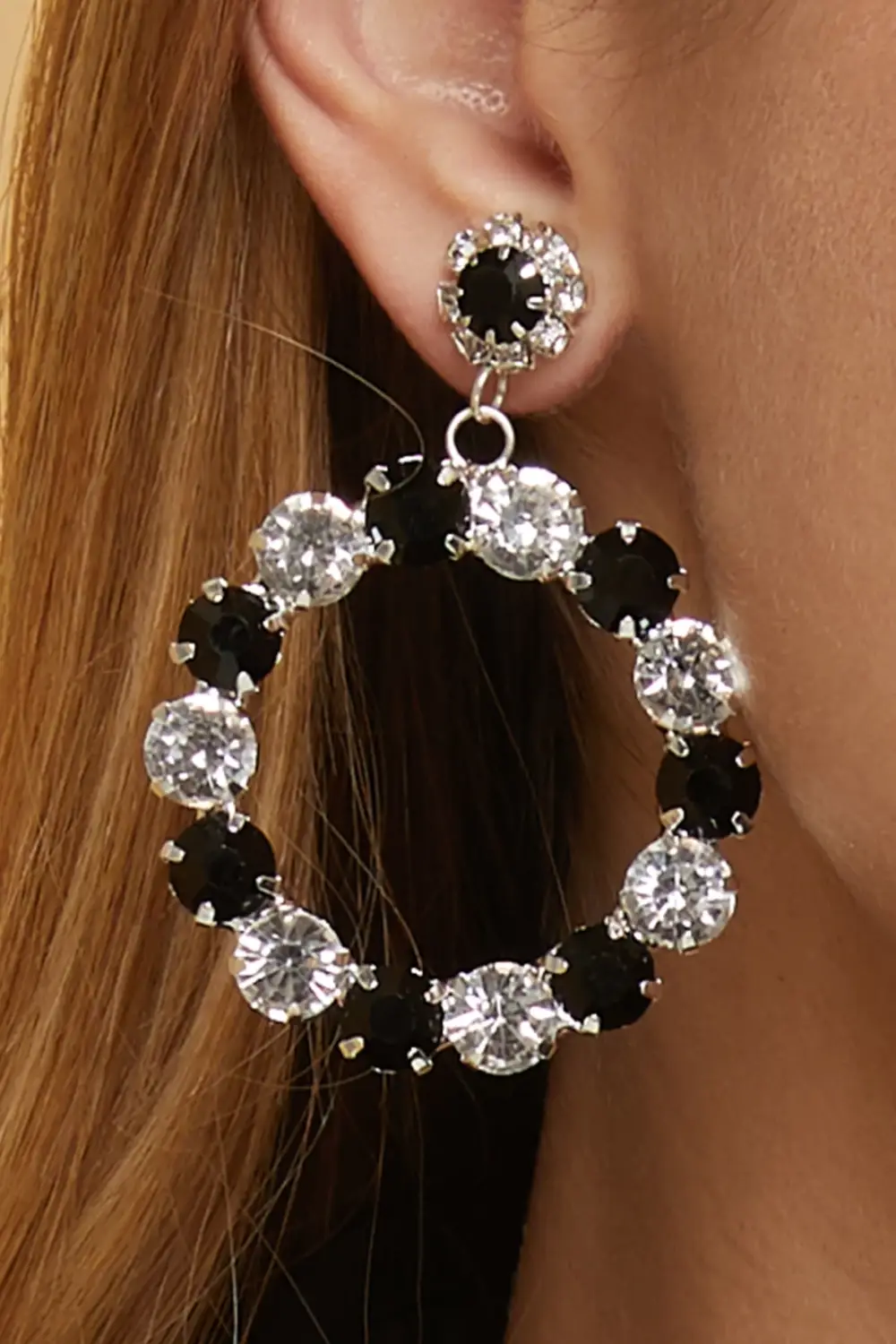 خاتم نسائي بحجر أبيض وأسود موديل معلق فضي فستان سهرة زفاف حناء وعد حفلة خطوبة أقراط زفاف