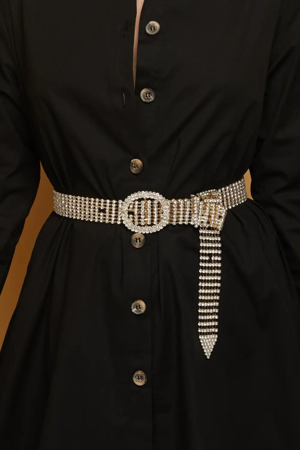 Kadın Altın Renk Oval Tokalı Model Kristal Zirkon Taşlı Abiye Elbise Pantolon Etek Düğün Parti Kemer