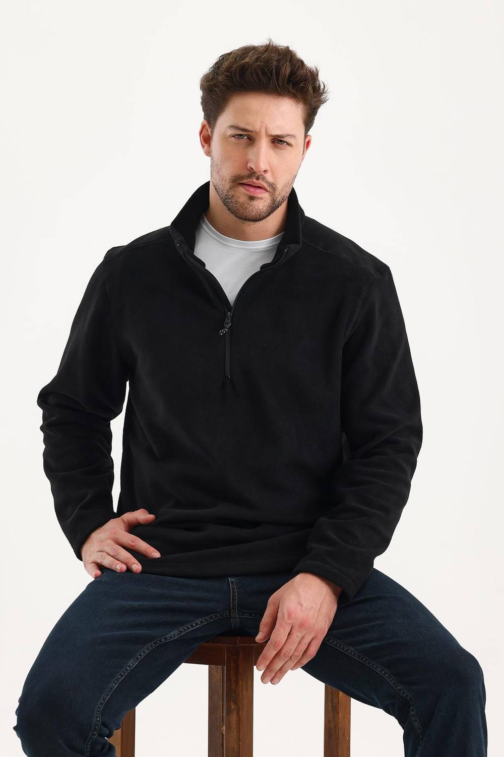 Erkek Polar Standart Fit Dik Yaka Yarım Fermuarlı Polar