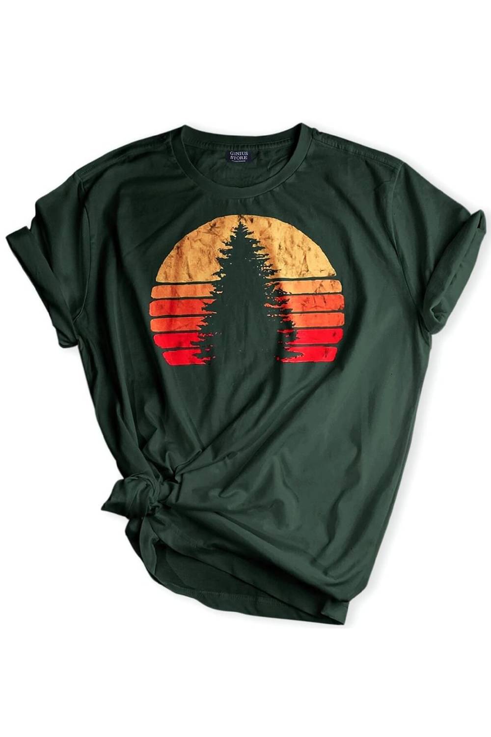 Unisex Printed Outdoor T-Shirt in Sun Pine Green - Durable 30/1 Stretch Suprem Fabric, Unique Design, Perfect for Nature and Daily Wear