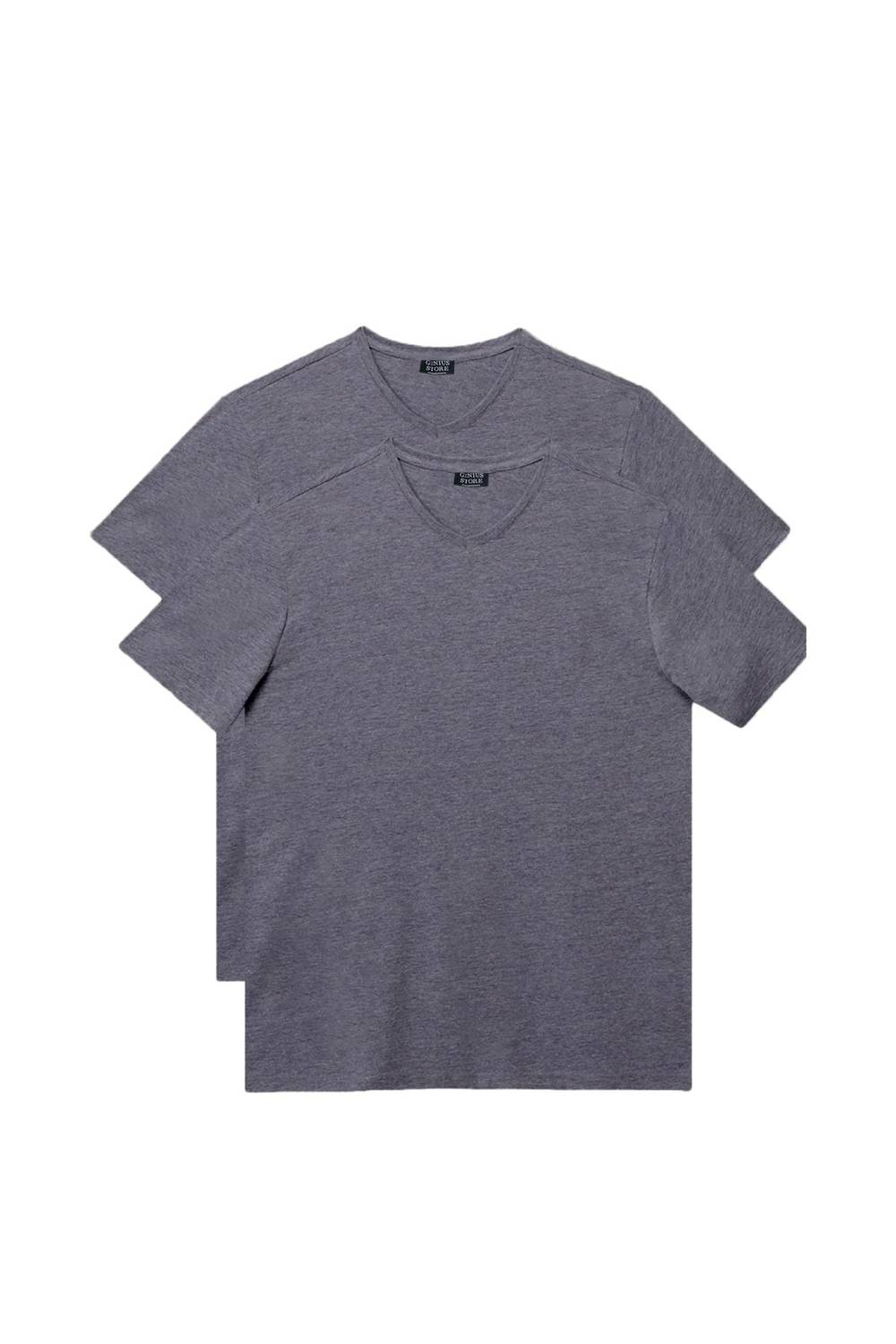 باقة تيشيرتات رجالية رمادية مطابقة للقياسات %100 قطن، قبة دائرية، قصّة عادية، بدون جيب، قصيرة الأكمام