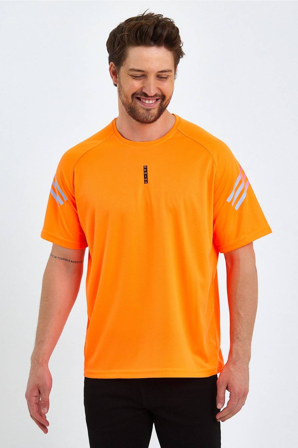 Men's Fitness T-Shirt with Printed Design, Breathable and Quick-Dry Fabric, Available in Orange, Genius Fit for Comfort and Performance