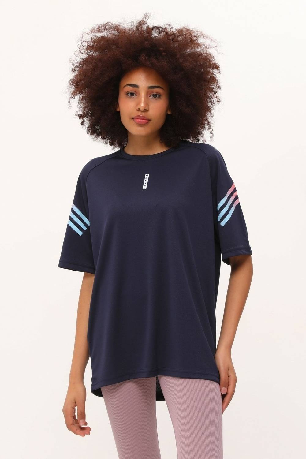 Women's Printed Fitness Training T-Shirt - Athletic Top in Navy Blue, Available Sizes S, M, L, XL