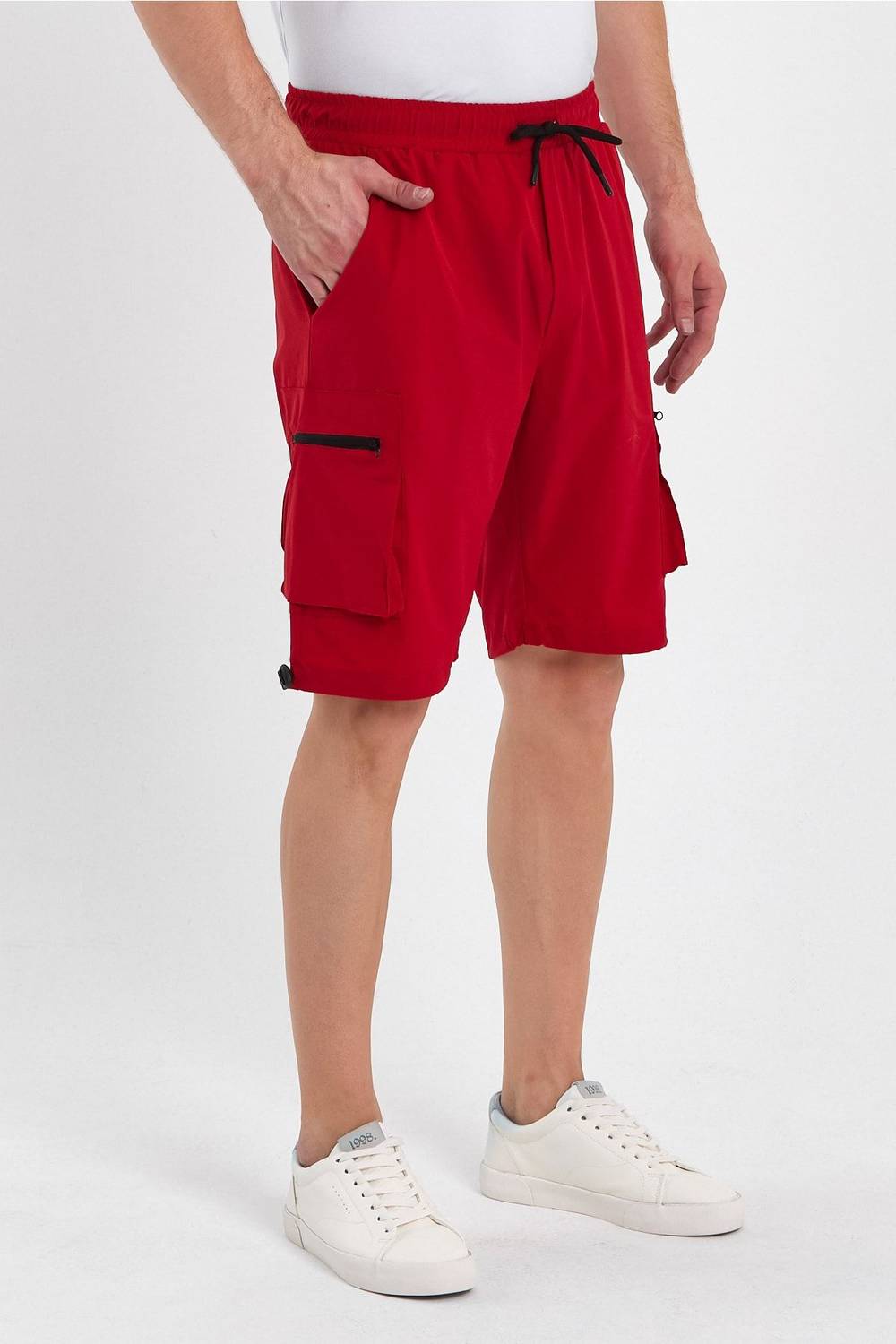 Чоловічі спортивні шорти для активного відпочинку з лайкри, з кишенями та блискавкою, червоного кольору