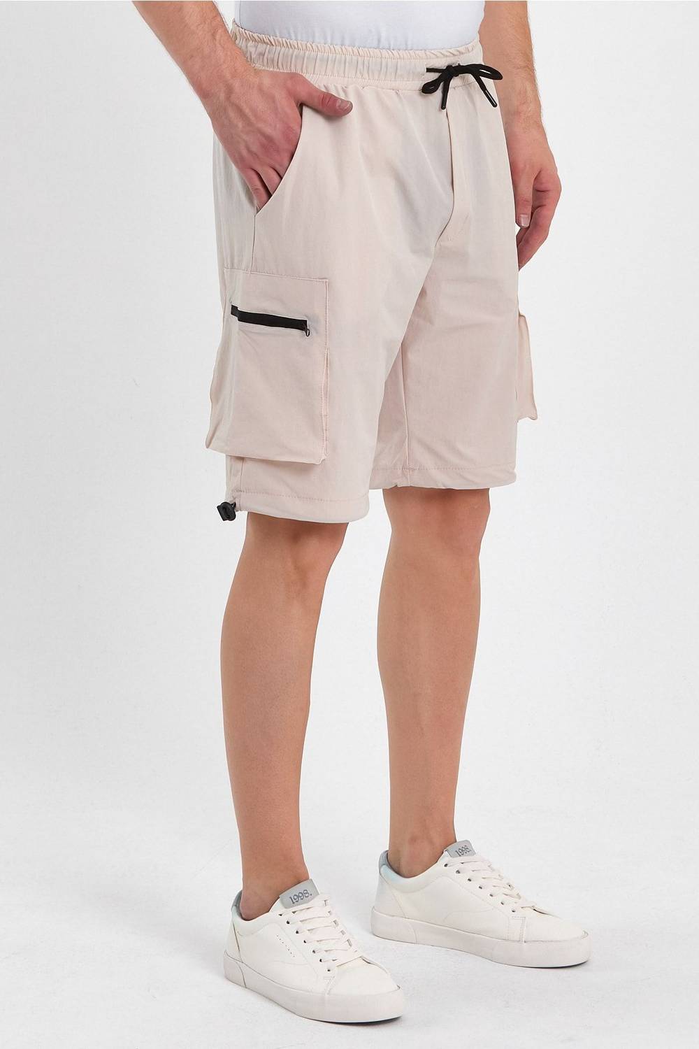Erkek Spor Şort Outdoor Spor Likra Fermuar Kargo Cepli Şort