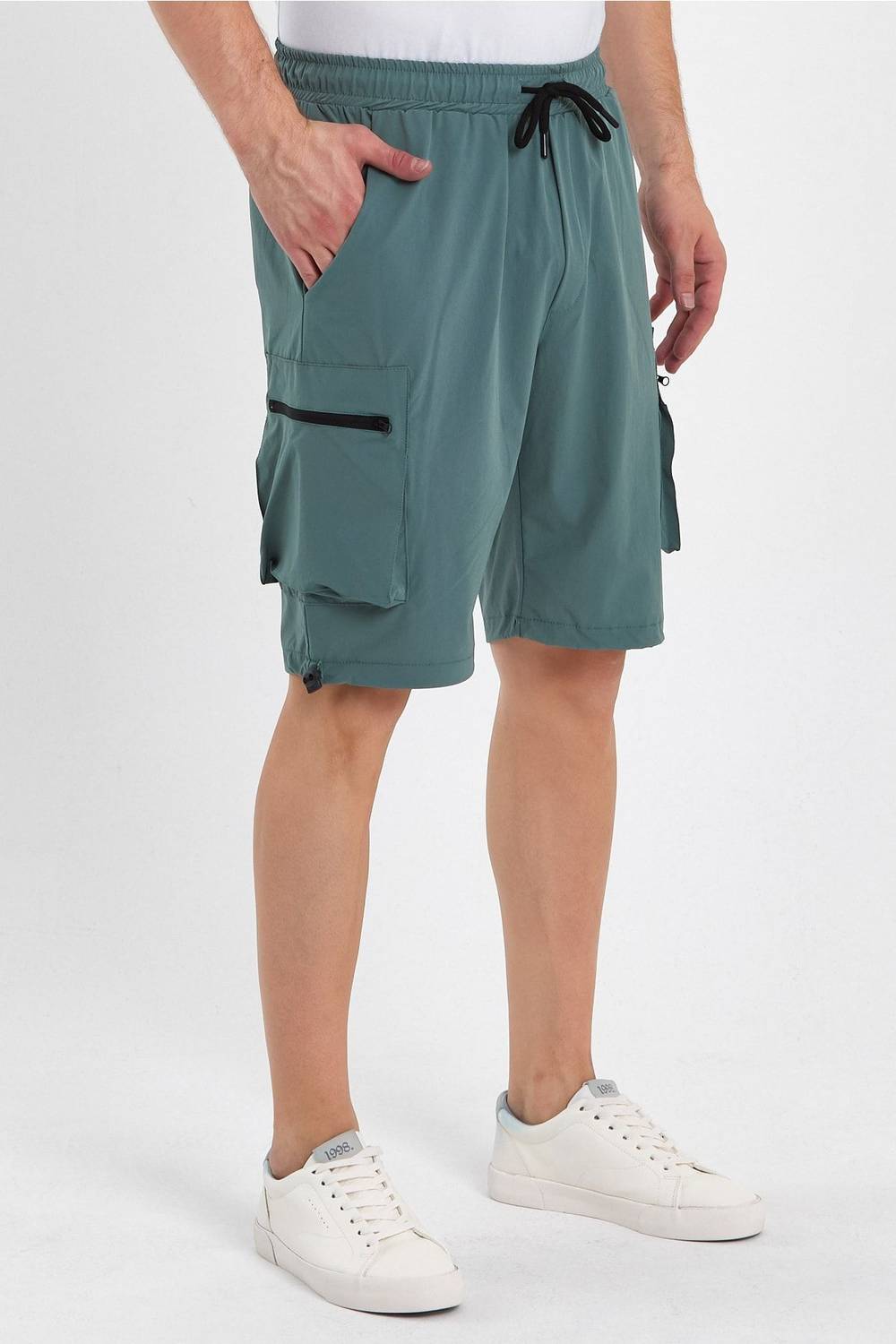 Erkek Spor Şort Outdoor Spor Likra Fermuar Kargo Cepli Şort