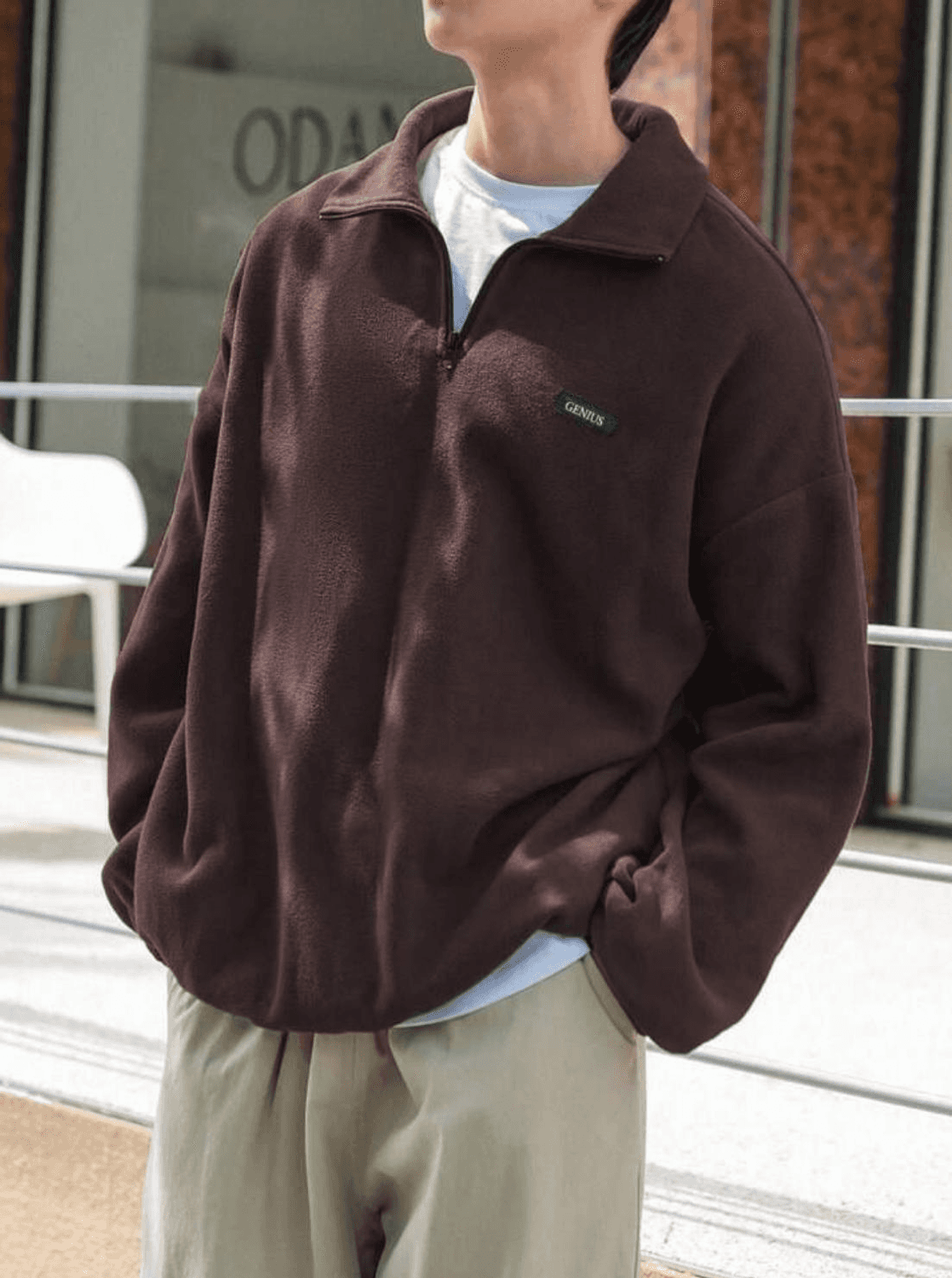 سترة بولار رجالية فضفاضة بلون بني جودة عالية مصنوعة من قماش 280 جرام للأجواء الباردة متوفرة بمقاسات متعددة