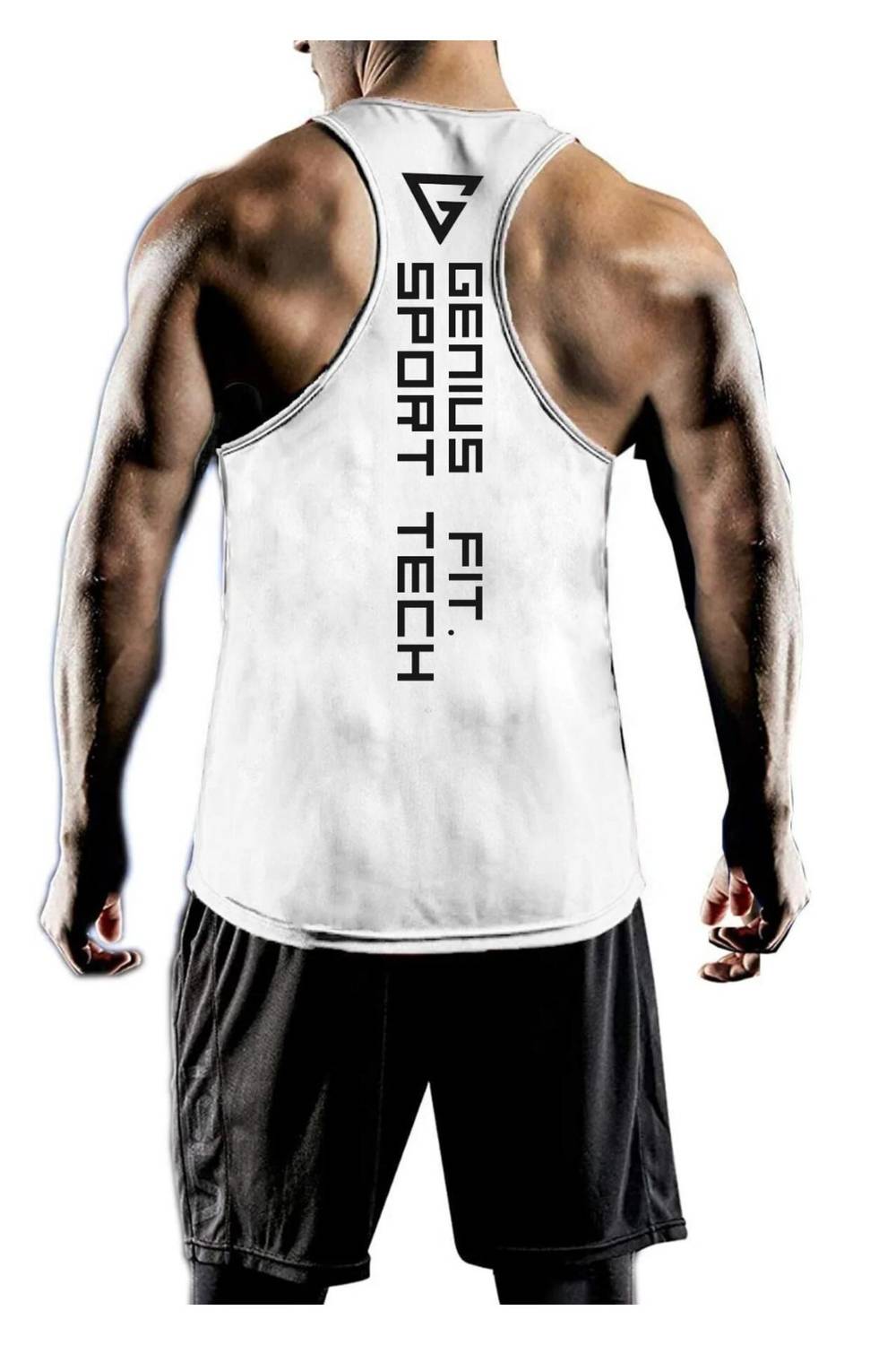 Men's Dry Fit Y-Back Gym Fitness Tank Top Genius-Fit for Bodybuilders Athletic Wear 100% Polyester Breathable Quick-Dry Soft Comfort