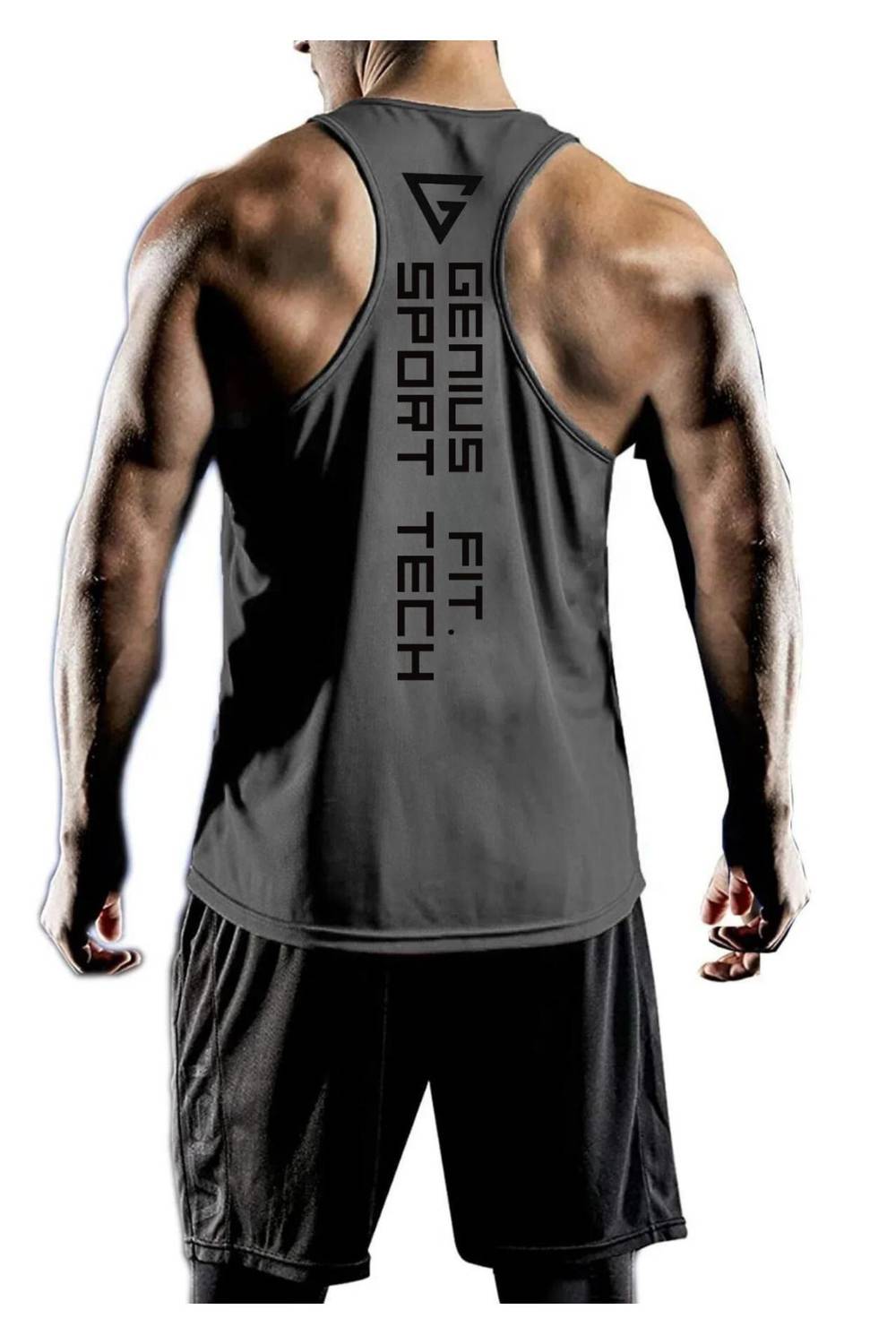 Men's Dry Fit Y-Back Gym Fitness Tank Top - Breathable Quick-Dry Fabric, Comfortable Fit for Bodybuilders and Athletes, Available in Dark Gray