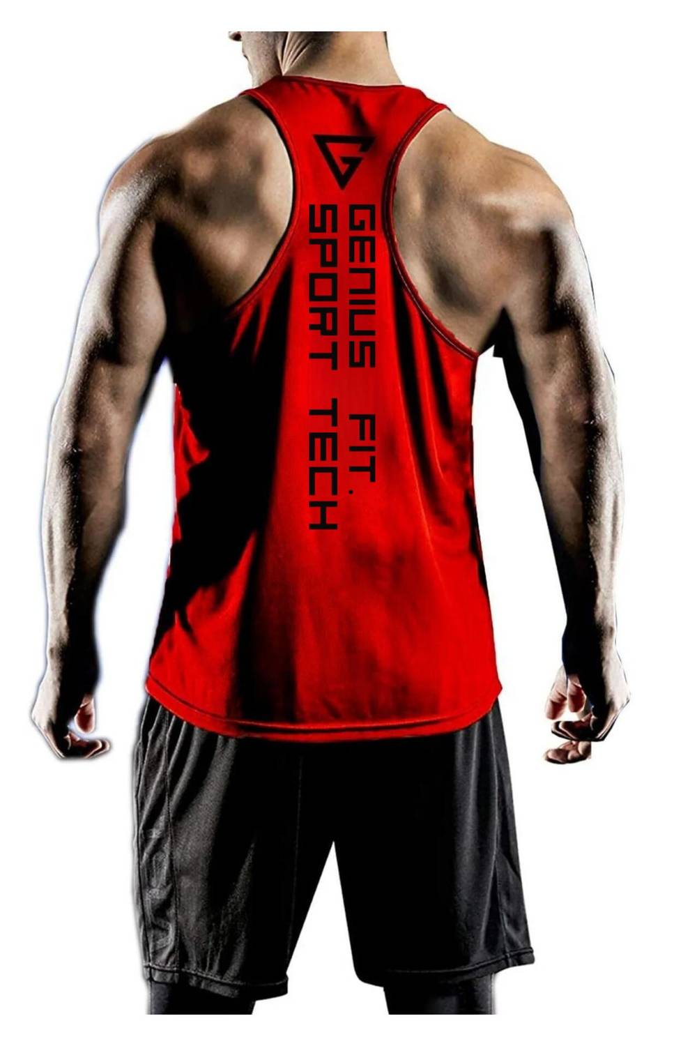 Men's Dry Fit Y-back Gym Fitness Tank Top Genıus-Fıt - Soft, breathable, quick-drying fabric for comfort and ventilation in Red