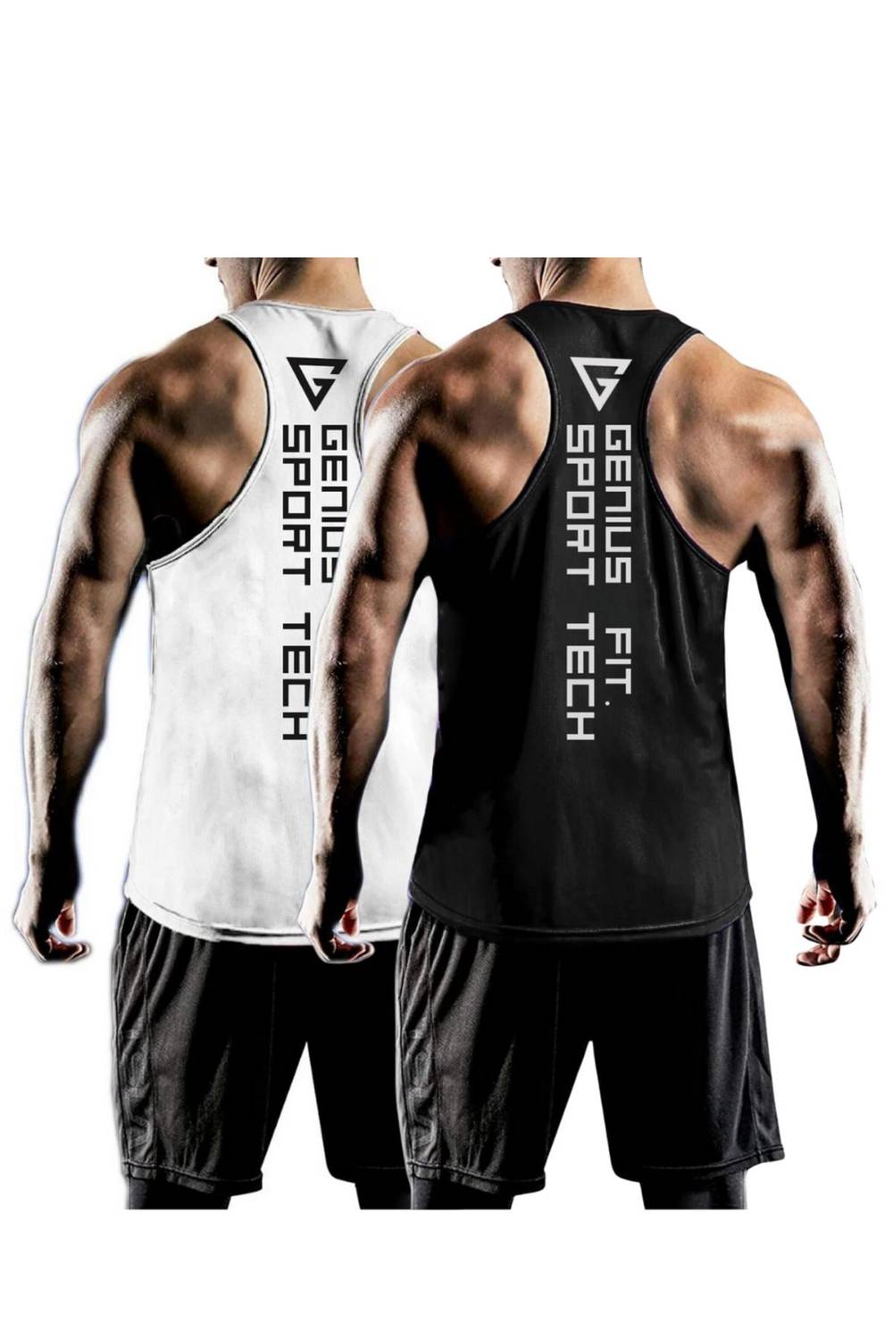 Men's Dry Fit Y-Back Gym Tank Top - 2-Pack, Soft, Breathable, Moisture-Wicking, Available in Black-White, Sizes S to 2XL