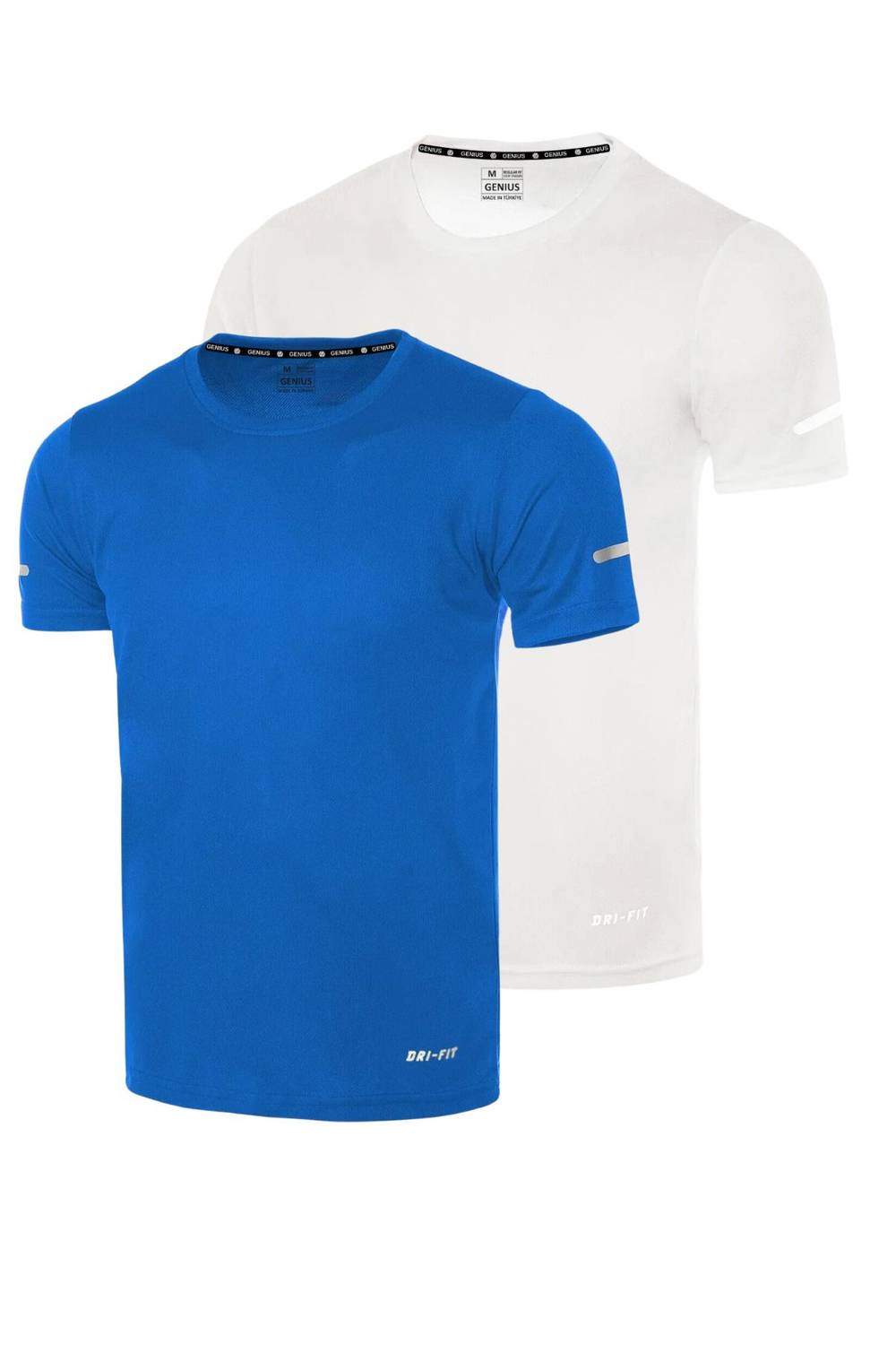 Men's Moisture-Wicking Quick-Dry Athletic Performance T-Shirt in White and Royal Blue, 100% Polyester, Breathable, Ideal for Gym and Outdoor Activities
